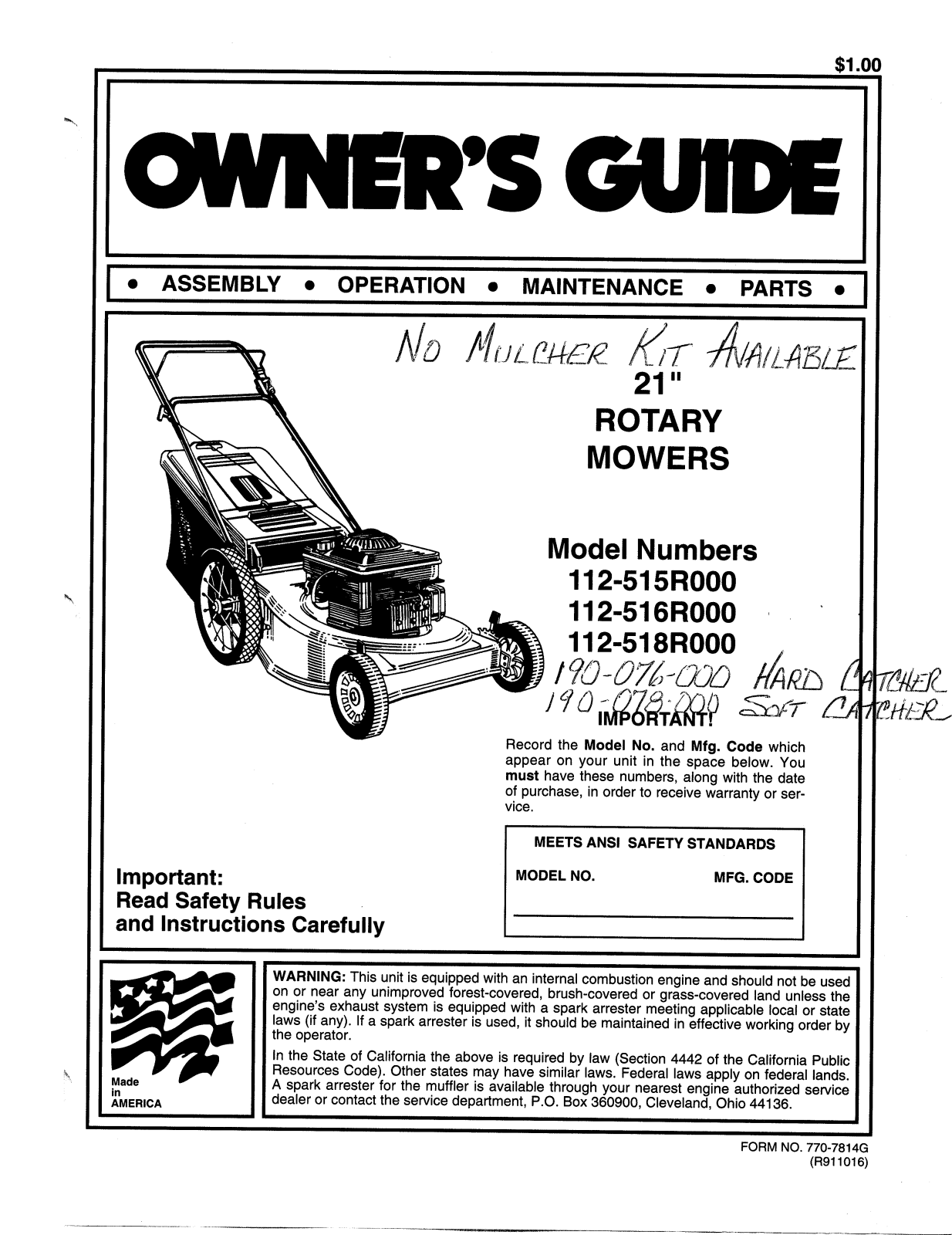 MTD 112-515R000, 112-516R000 User Manual