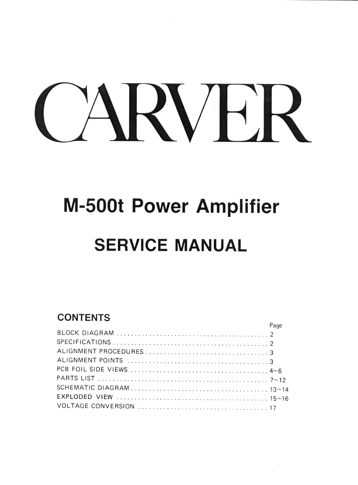 Carver M-500-T Service manual
