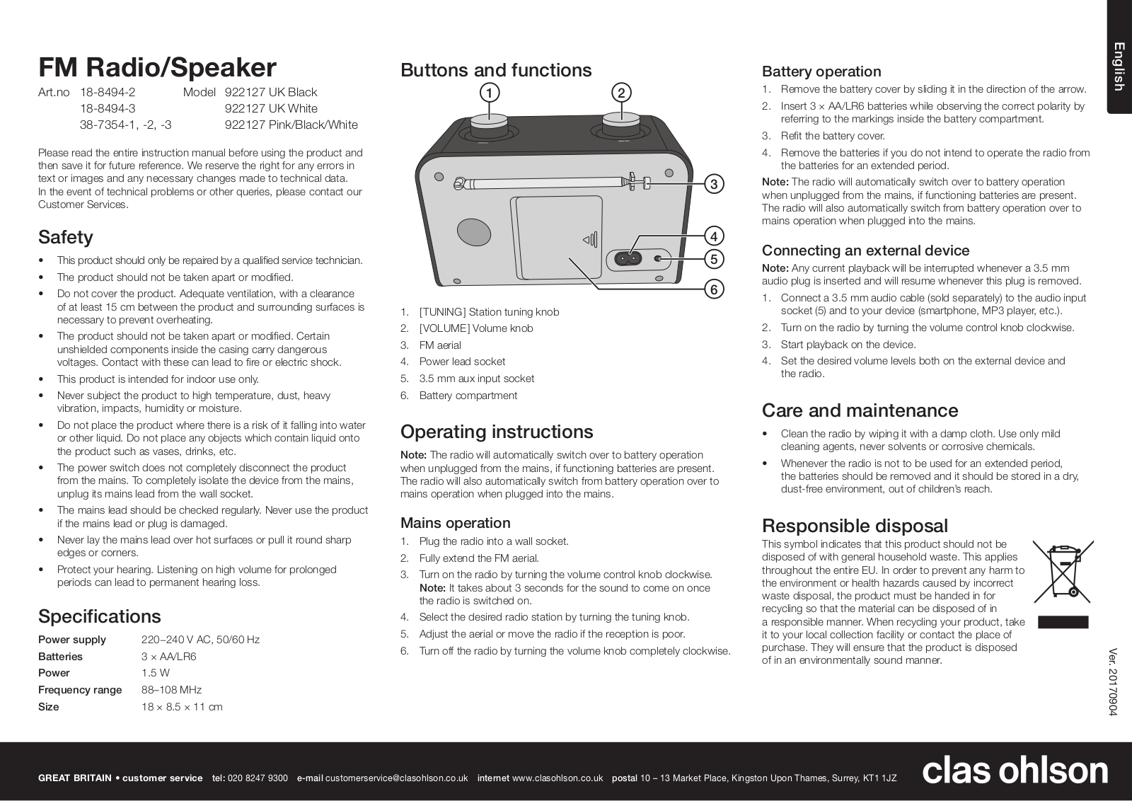 Clas Ohlson 922127 Instruction Manual