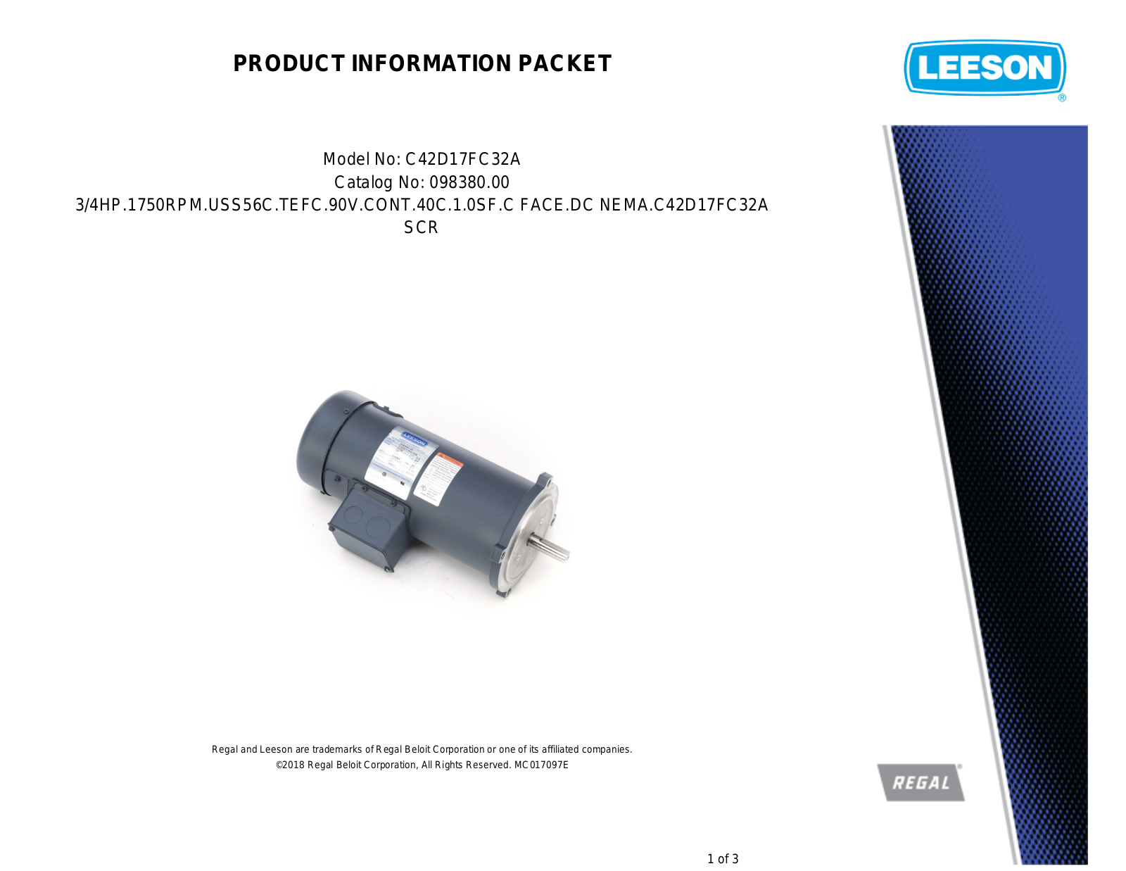 Leeson 098380.00 Product Information Packet