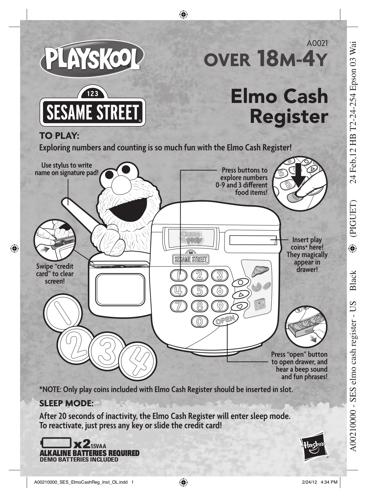 HASBRO Elmo Cash Register User Manual