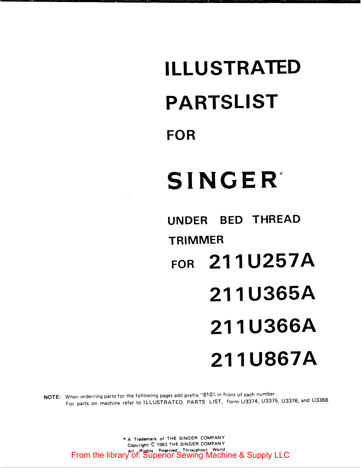 Singer 211U257A, 211U365A, 211U366A, 211U867A User Manual - ManualMachine.com