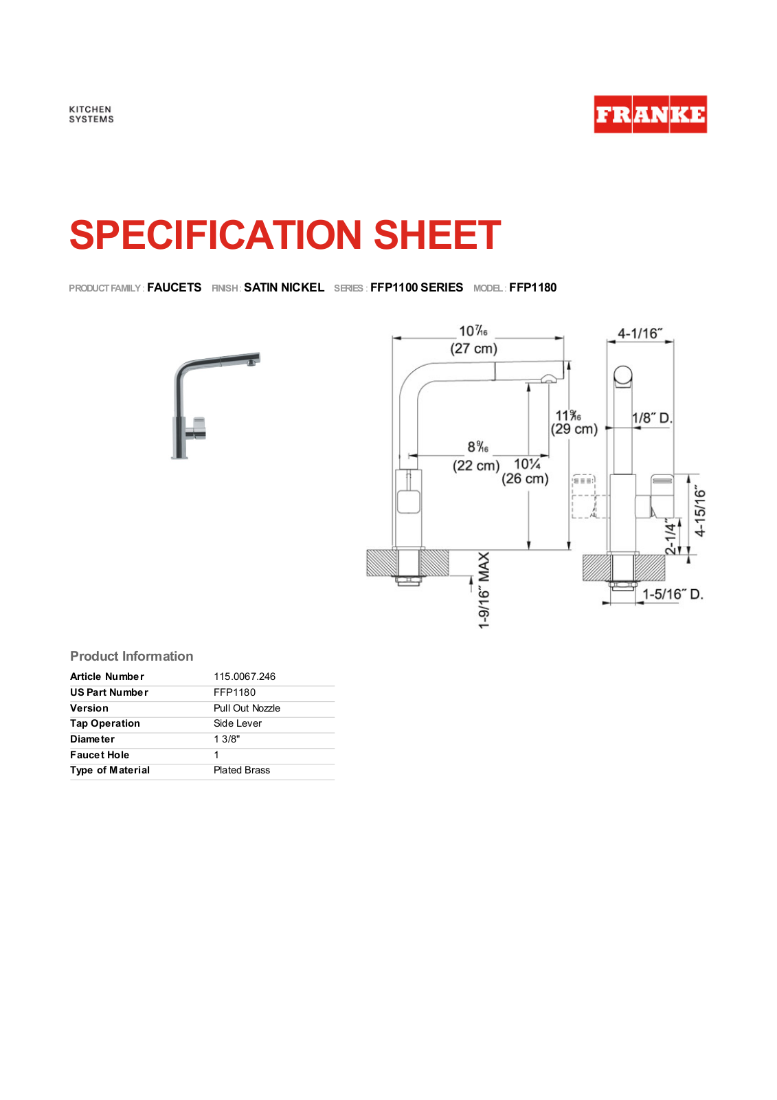 Franke Foodservice FFP1180 User Manual