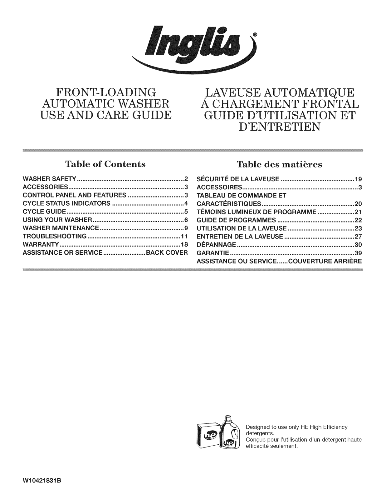 Inglis IFW7300WW02 Owner’s Manual