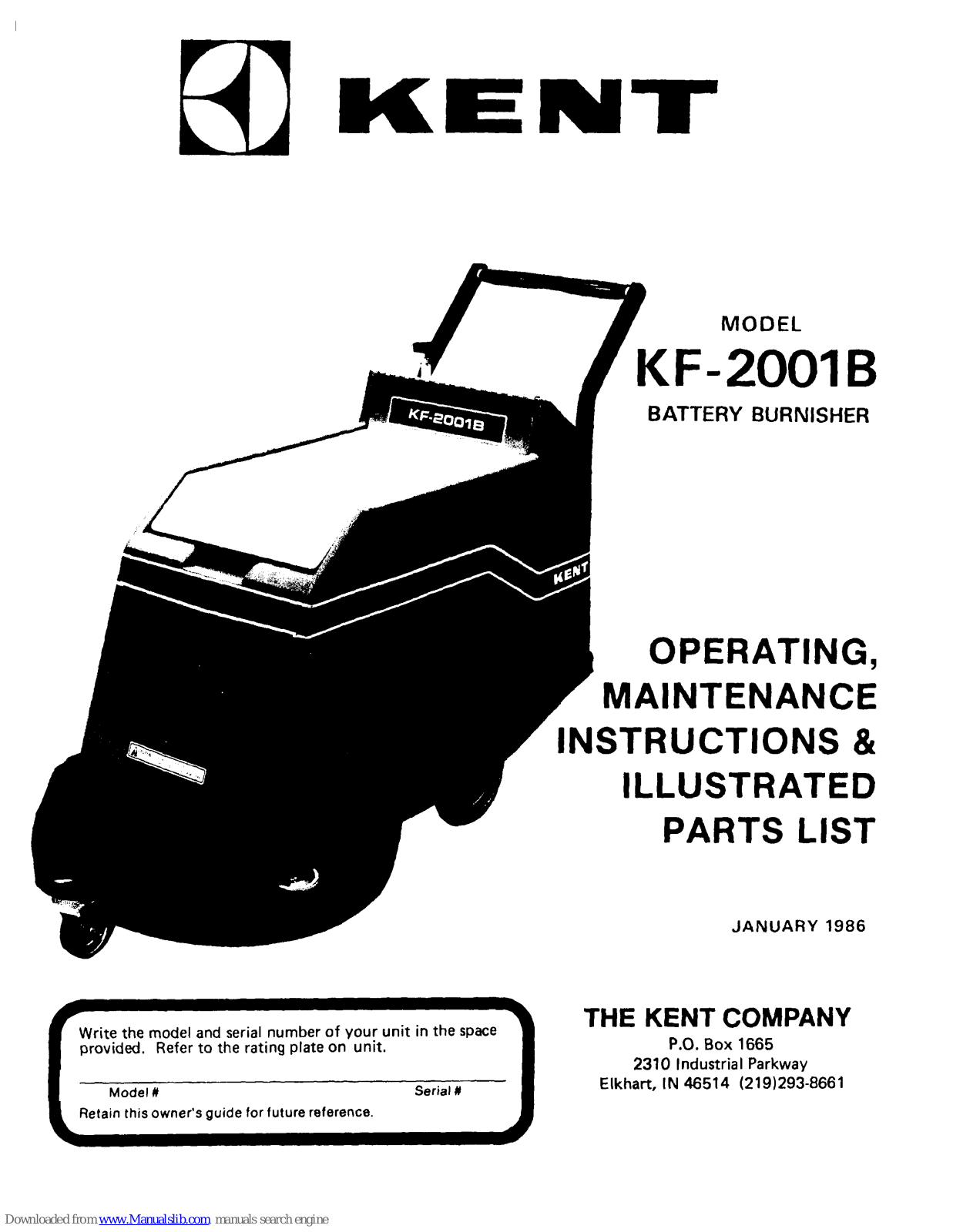 KENT KF-2001B Operating, Maintenance Instructions & Illustrated Parts List - ManualMachine.com