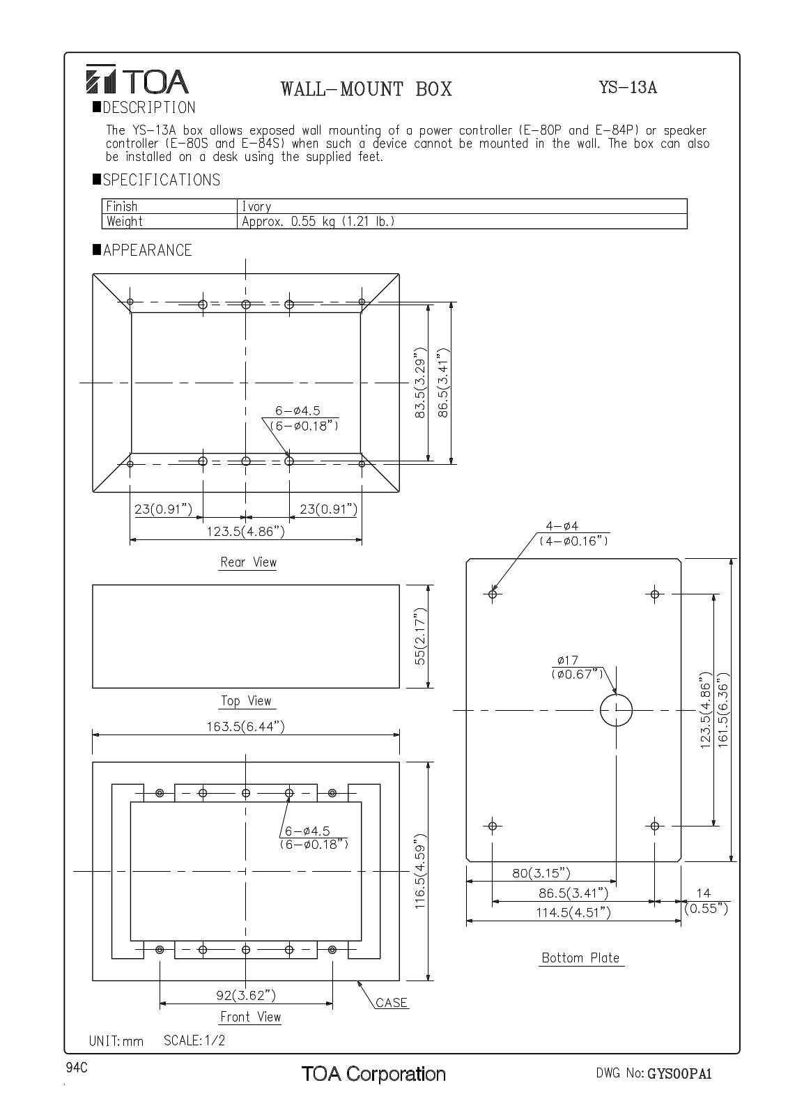 TOA YS-13A User Manual