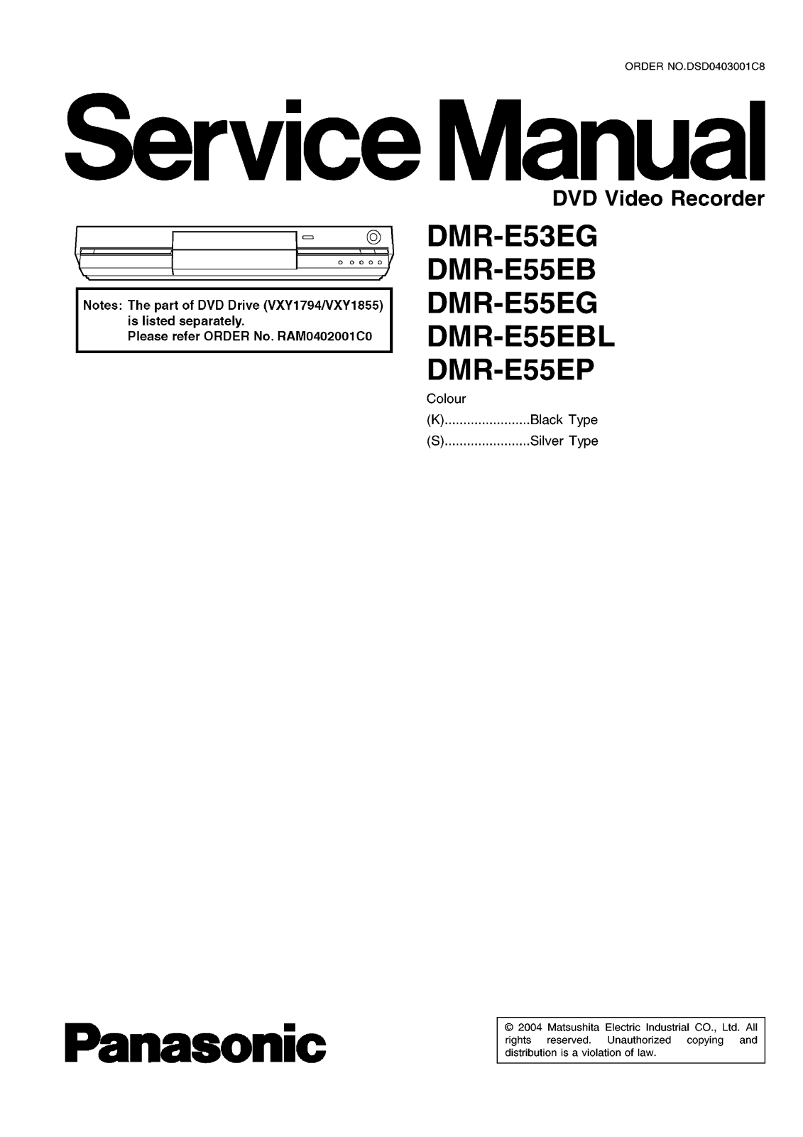 Panasonic DMRE-53-EG, DMRE-55-EB, DMRE-55-EBL, DMRE-55-EG, DMRE-55-EP Service manual