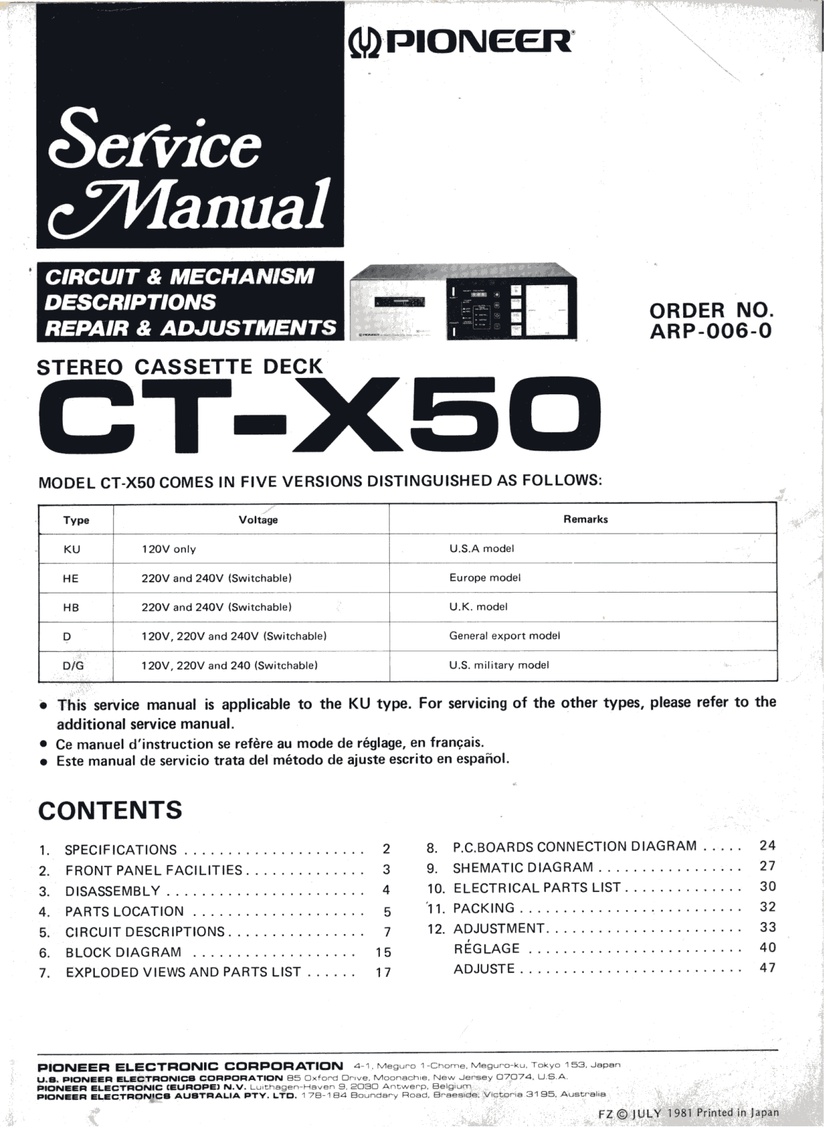 Pioneer CTX-50 Schematic