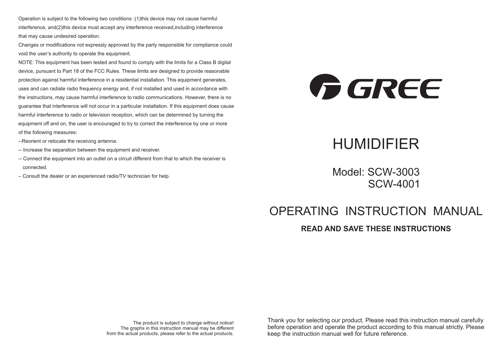 Gree Electric Appliances of Zhuhai SCW 3003 Users manual