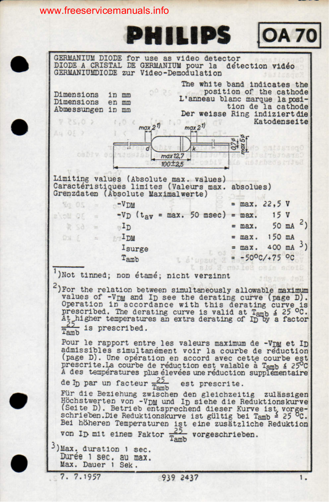 Philips oa70 DATASHEETS