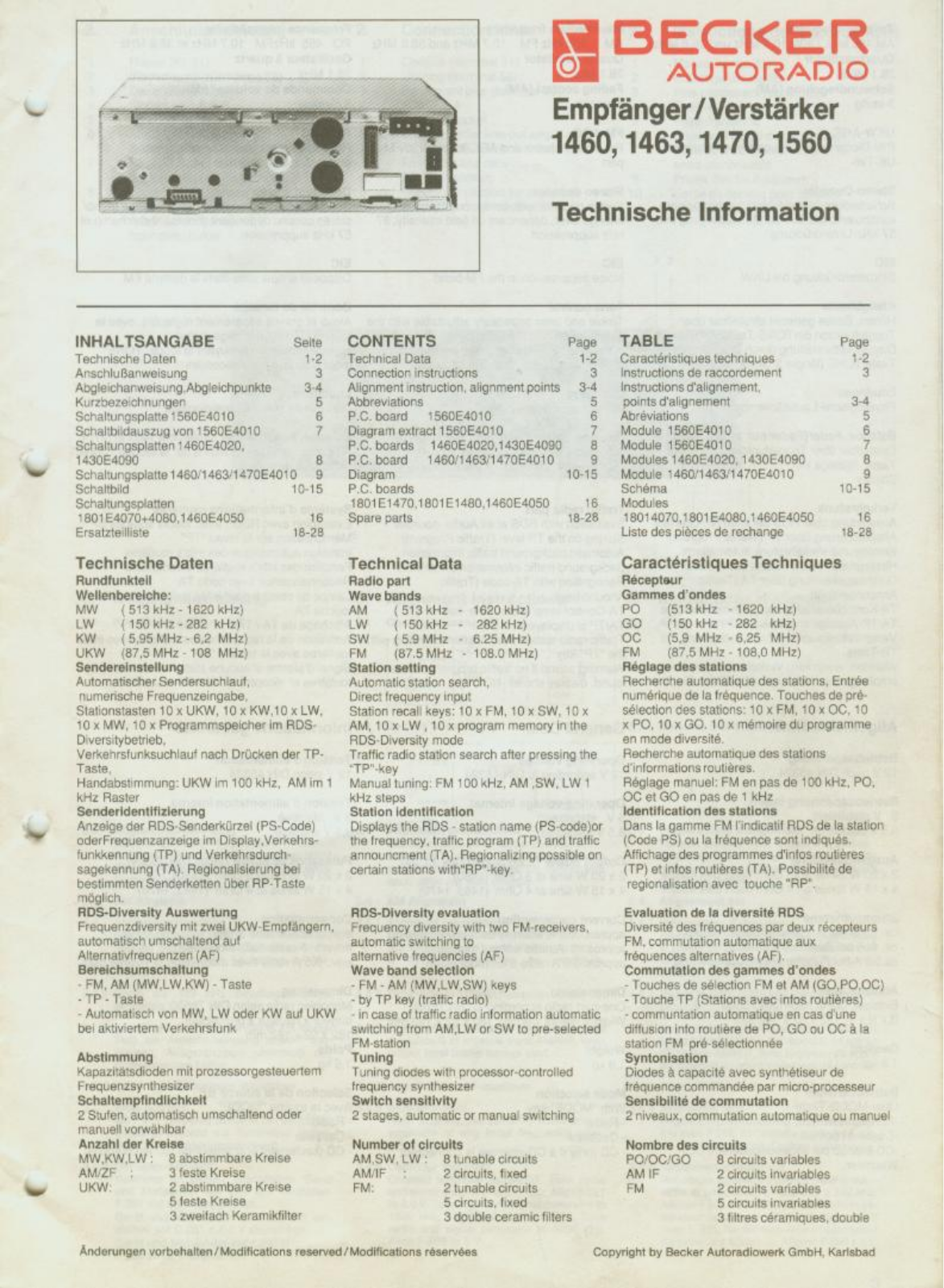 Becker 1460, 1463, 1470, 1560 Service Manual