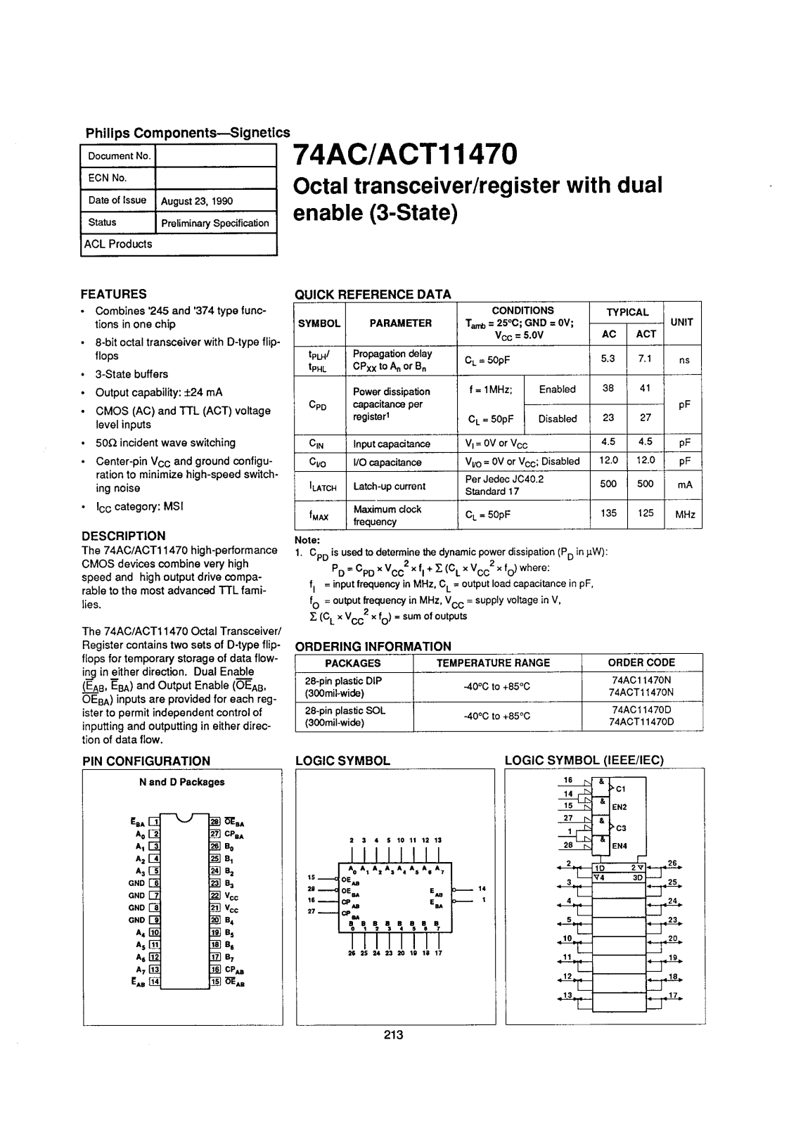 Philips 74ACT11470N, 74ACT11470D, 74AC11470N, 74AC11470D Datasheet