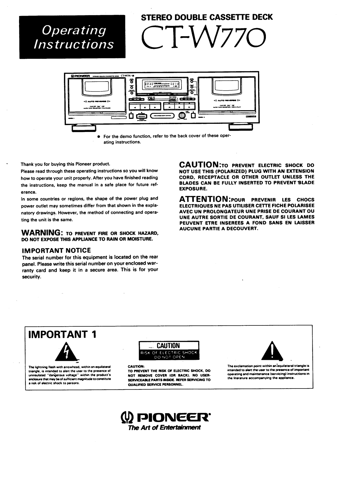 Pioneer CT-W770 Owner’s Manual