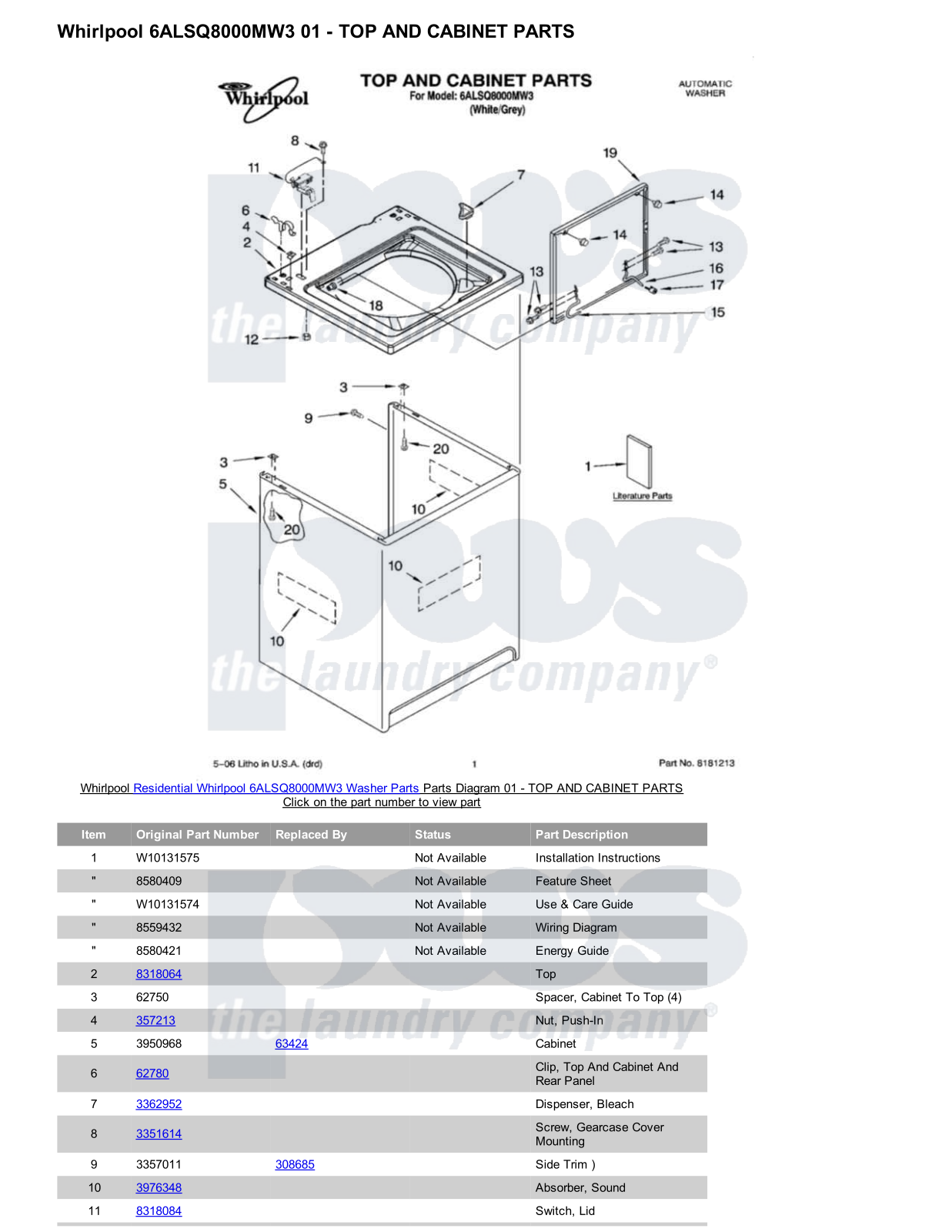 Whirlpool 6ALSQ8000MW3 Parts Diagram