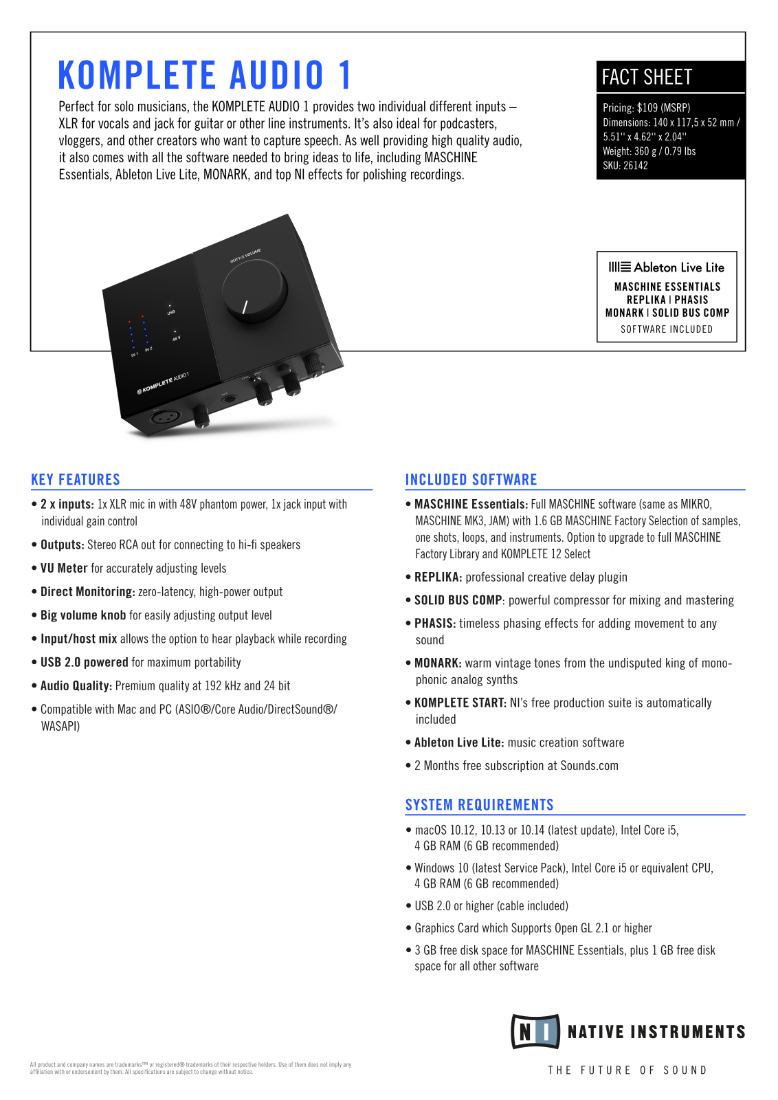 Native Instruments Komplete Audio 1 User Manual