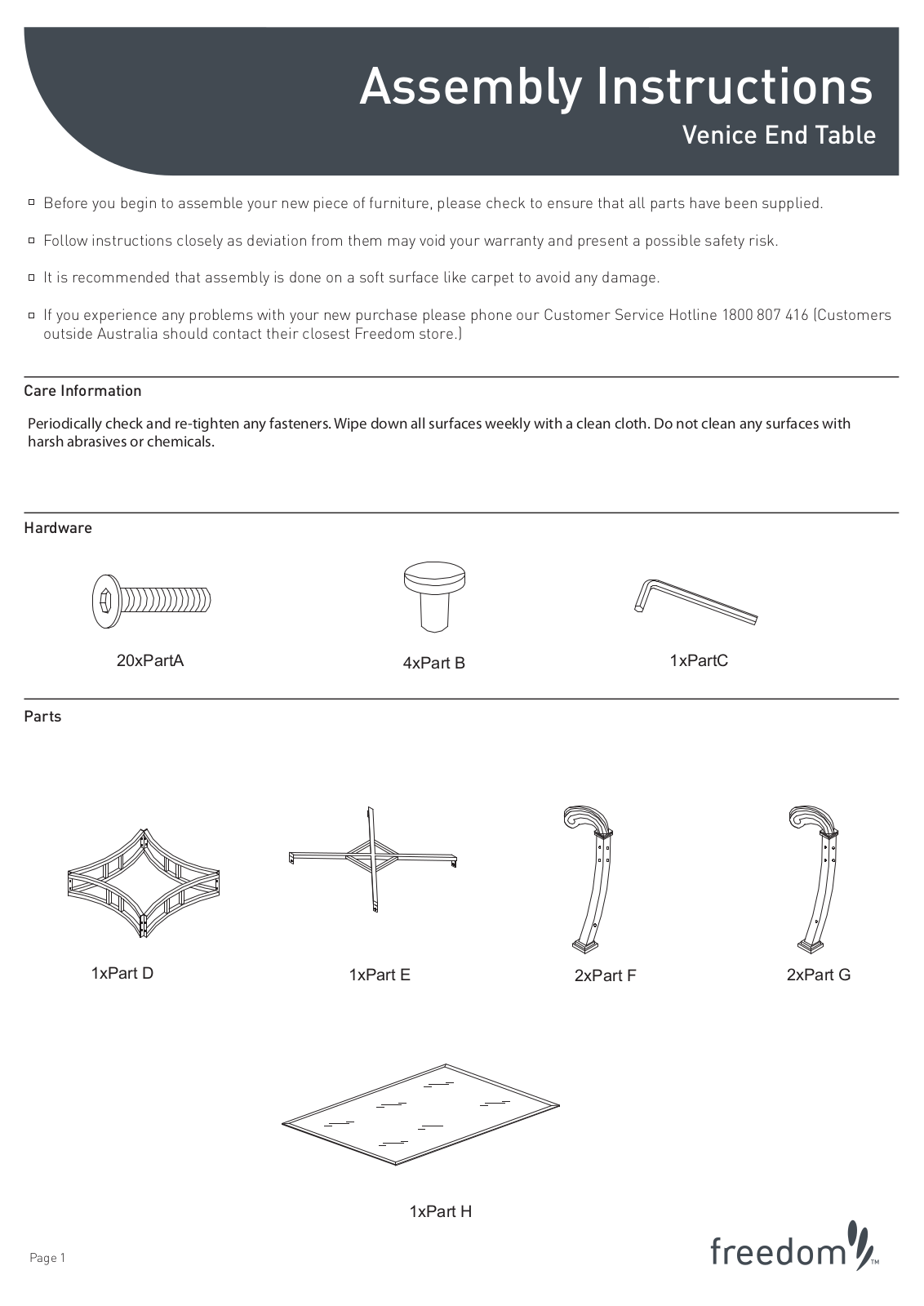 Freedom Venice Side Table Assembly Instruction