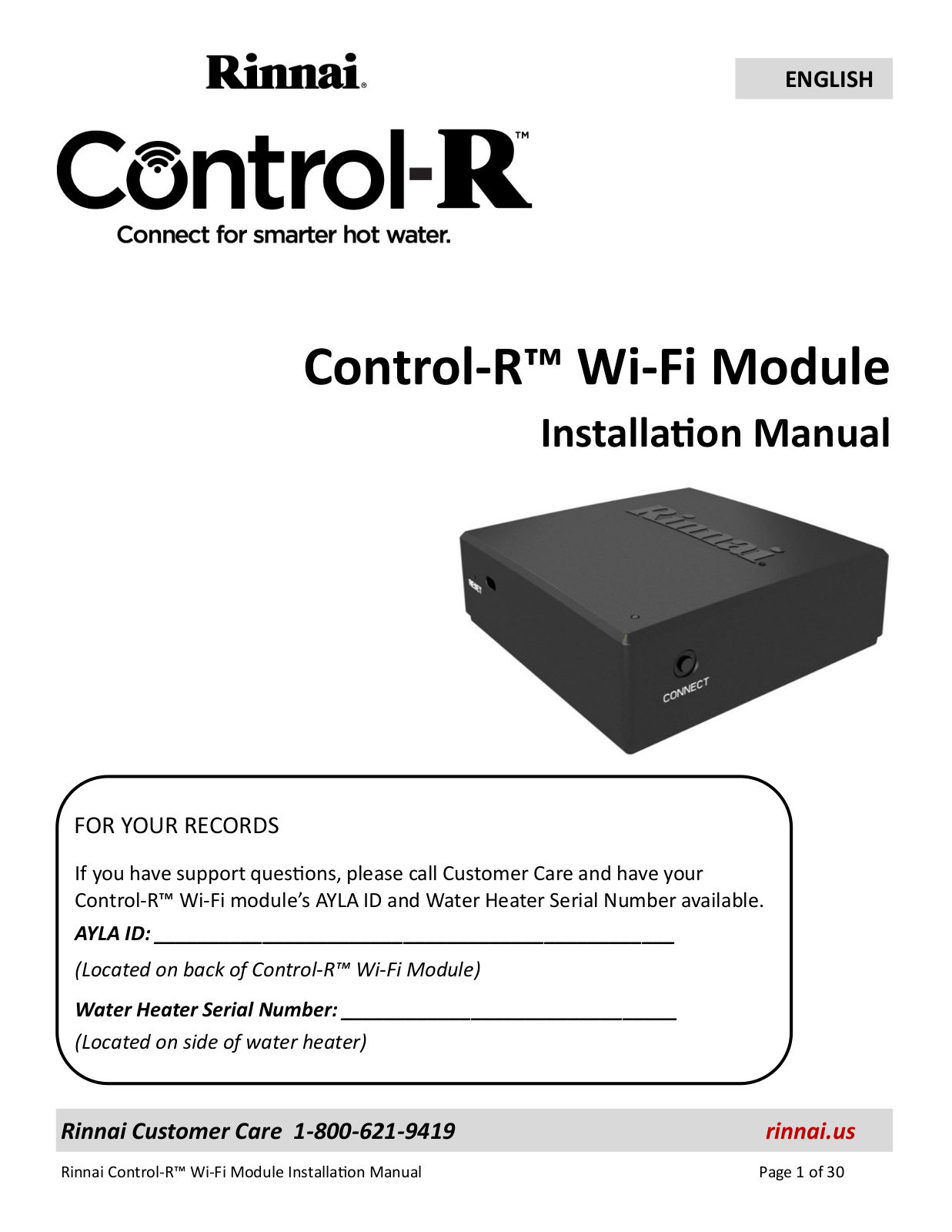 Rinnai Control-R Installation Manual