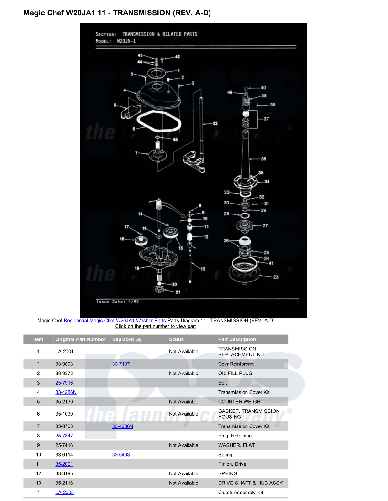 Magic Chef W20JA1 Parts Diagram