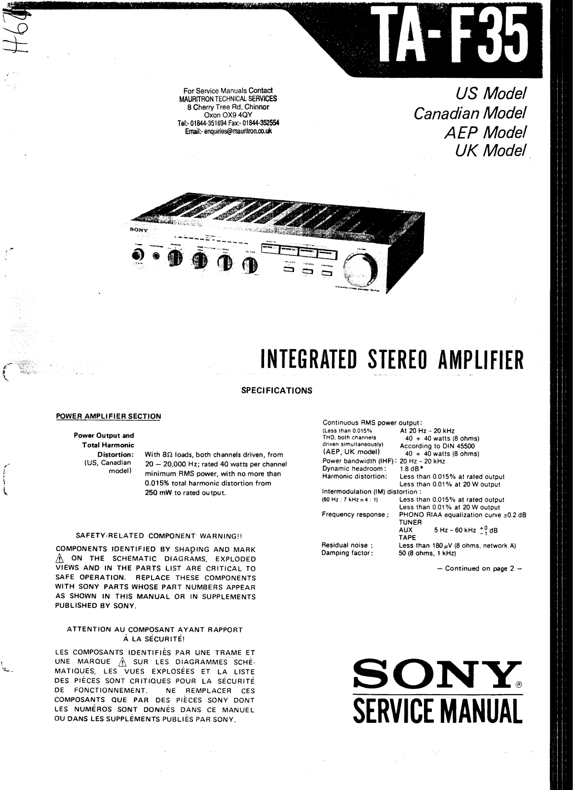Sony TAF-35 Service manual
