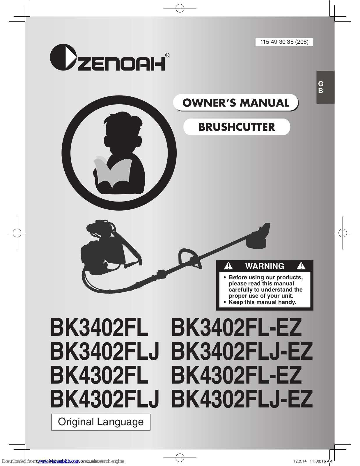 Zenoah BK3402FL, BK3402FLJ-EZ, BK3402FLJ, BK4302FL, BK4302FL-EZ Owner's Manual