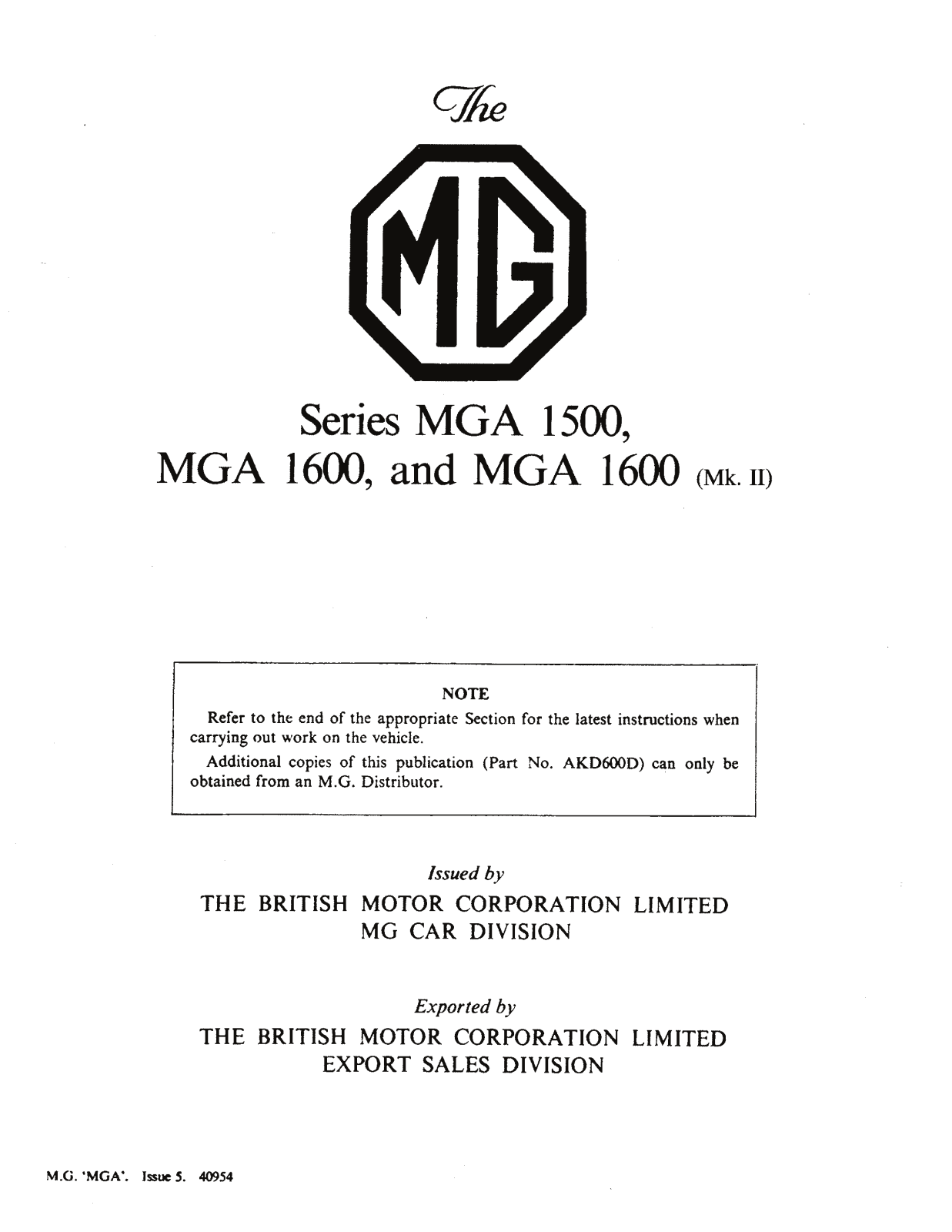 MG MGA MK II User Manual