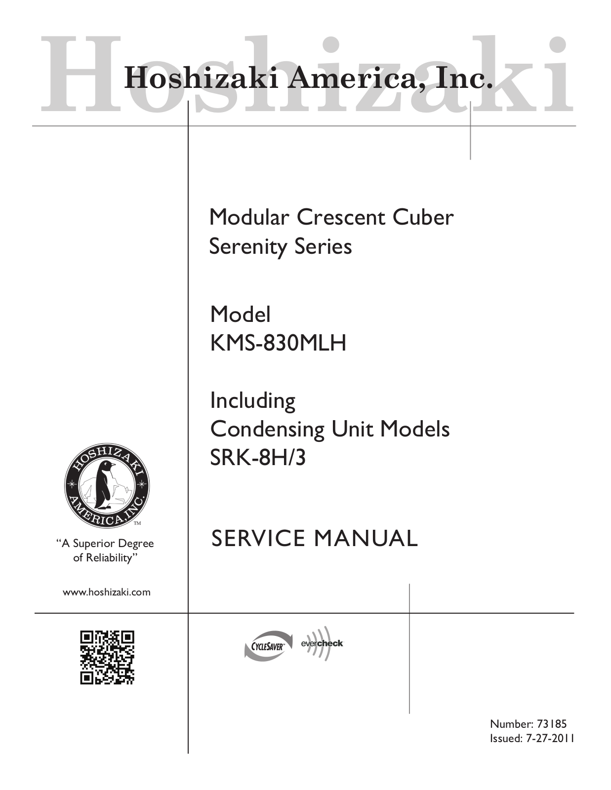 Hoshizaki KMS830MLJ User Manual