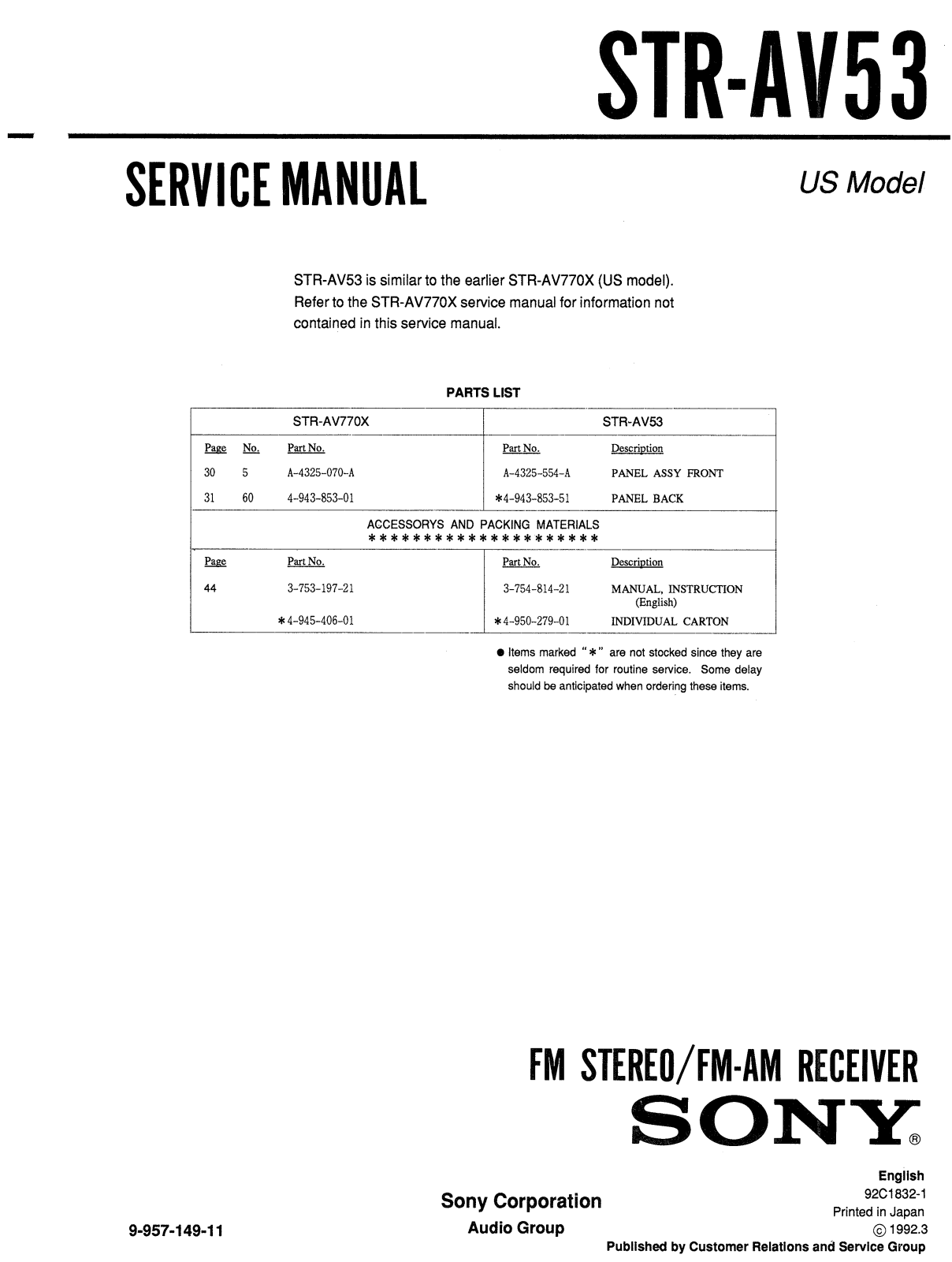 Sony STR-AV53 Service Manual