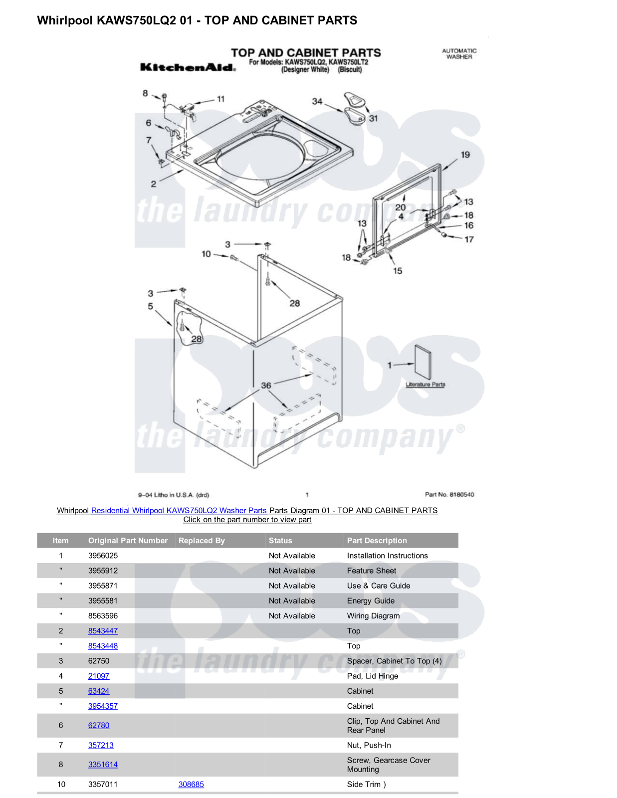 Whirlpool KAWS750LQ2 Parts Diagram