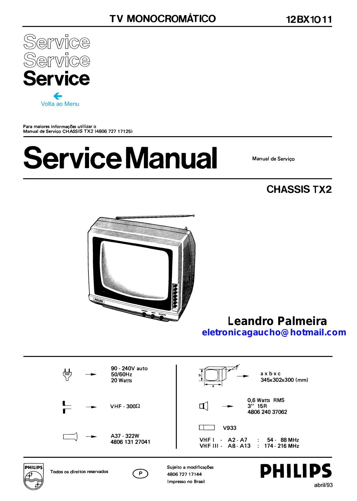 Philips 12BX1001, 12BX1011, 12TX1502, 12TX1672 Schematic