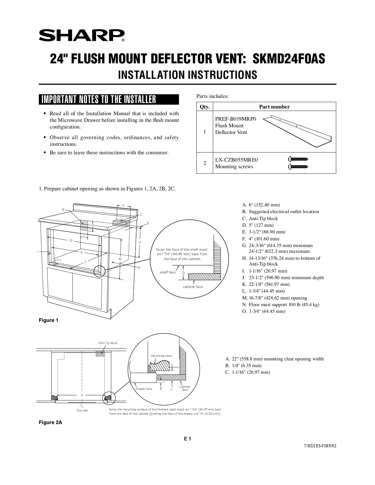 Sharp SMD2470ASY Flush Mount Installation Guide