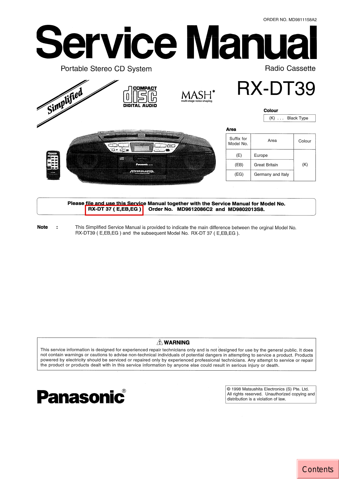 JVC RX DT39 E, RX DT39EB, RX DT39 EG Service Manual