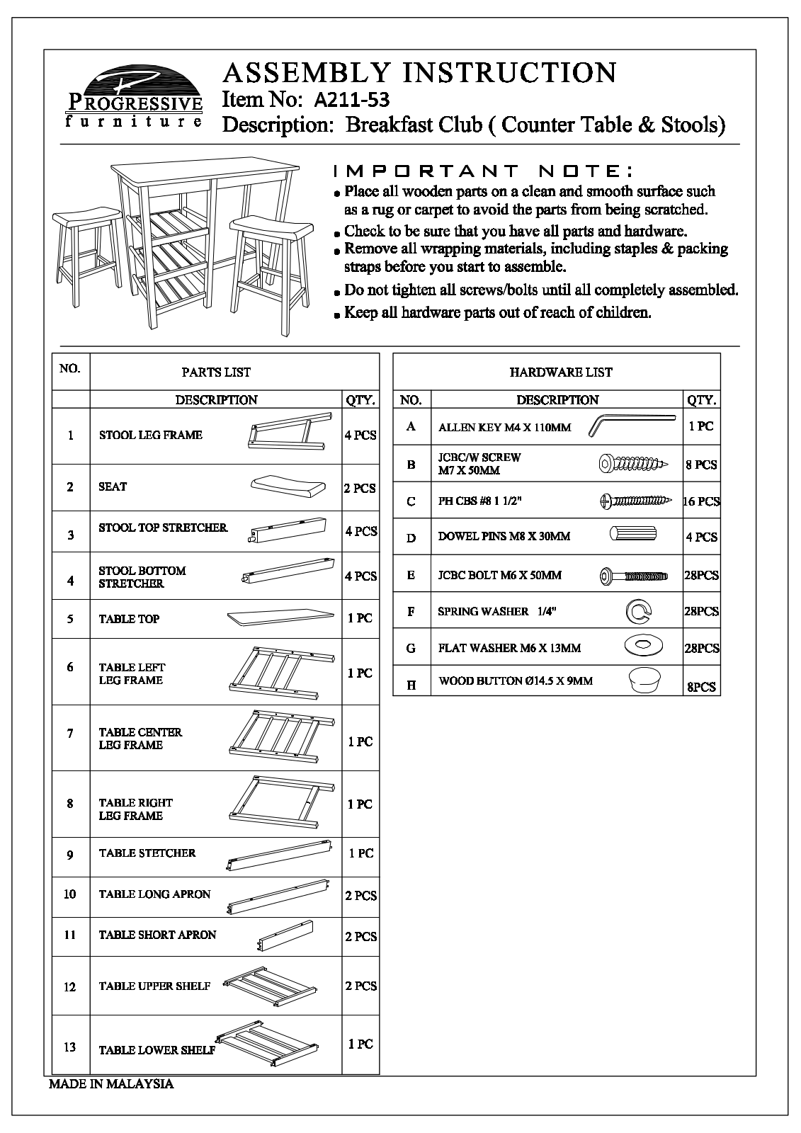 Progressive Furniture A21153 Assembly Guide