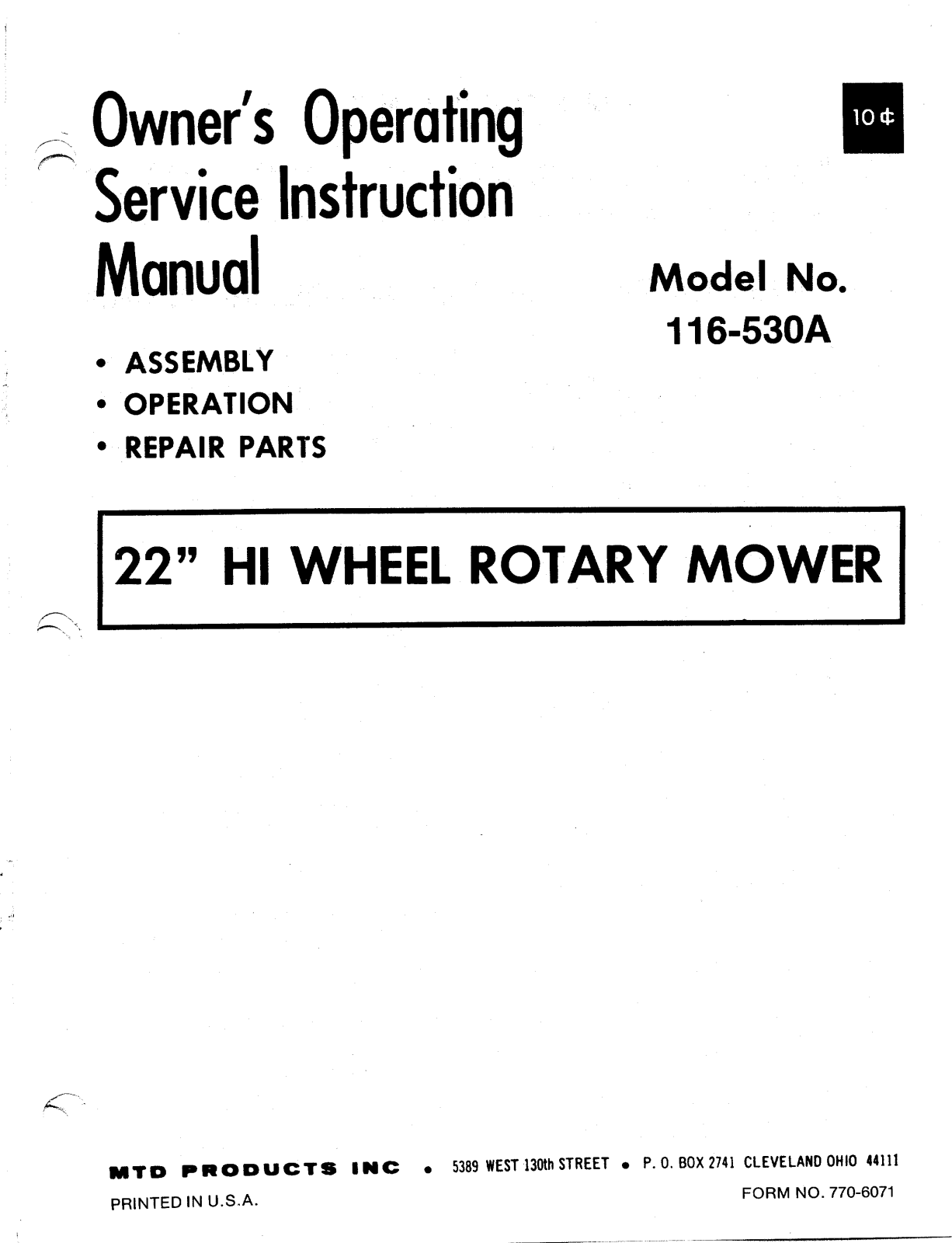 MTD 116-530A User Manual