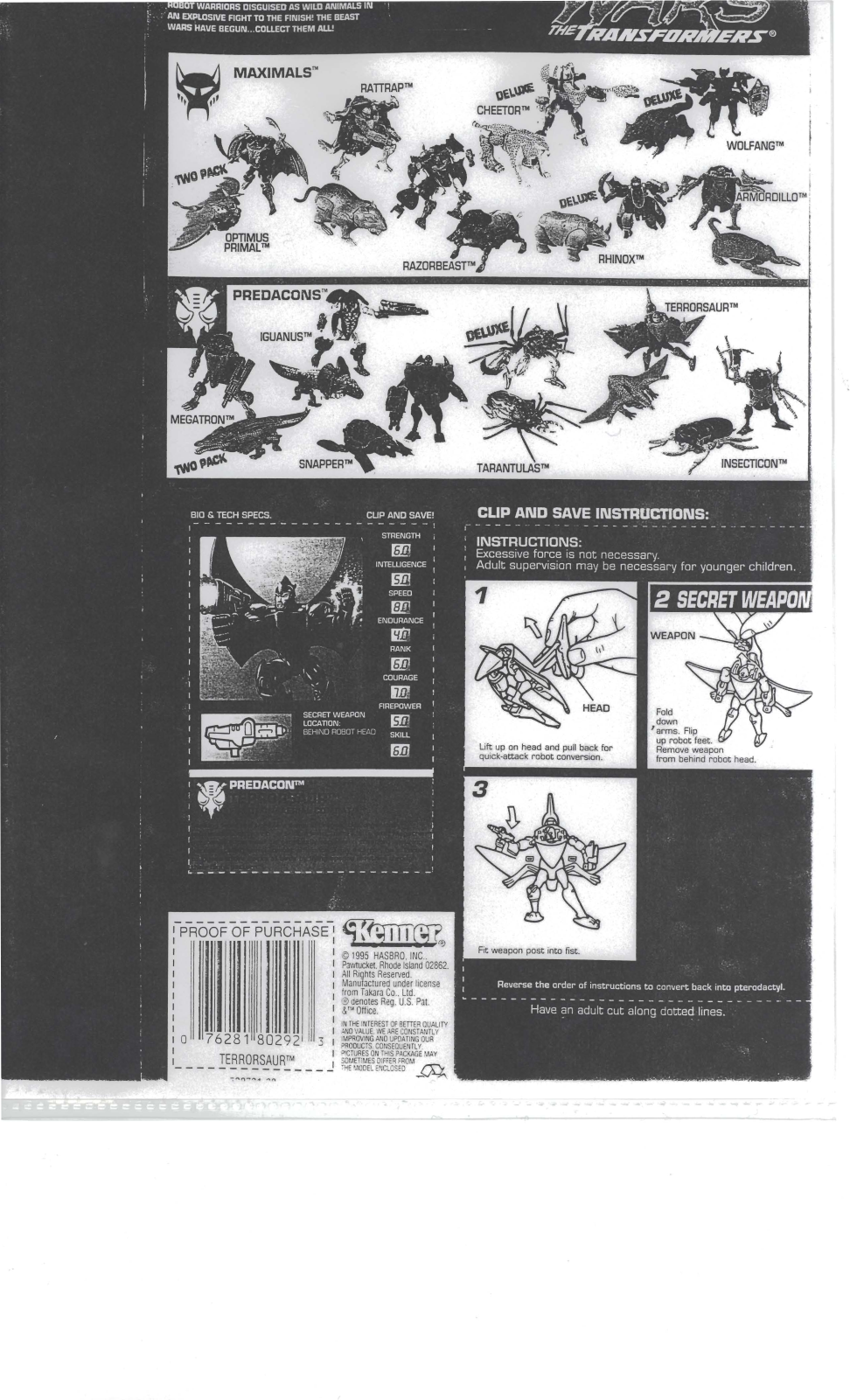 Hasbro TRANSFORMERS BEAST WARS TERRORSAUR PREDACON User Manual