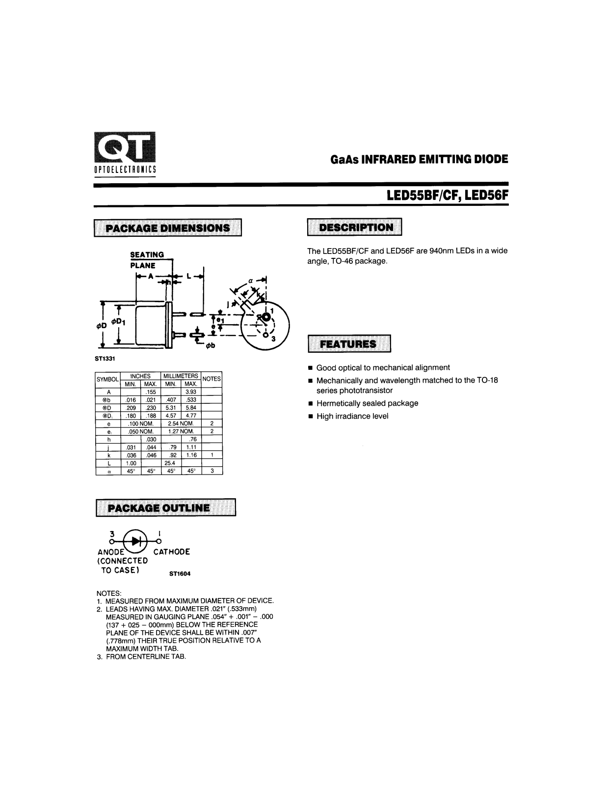 QT LED56F, LED55CF, LED55BF Datasheet