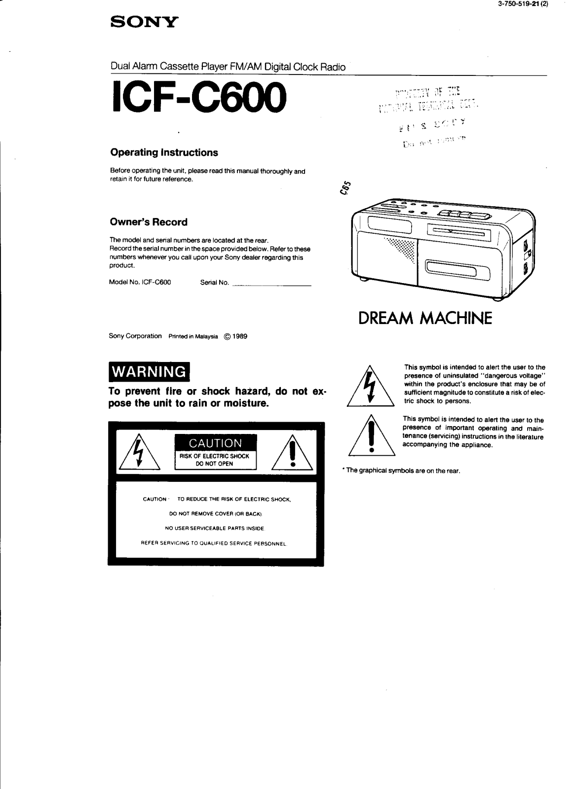 Sony ICF-C600 Operating Instructions