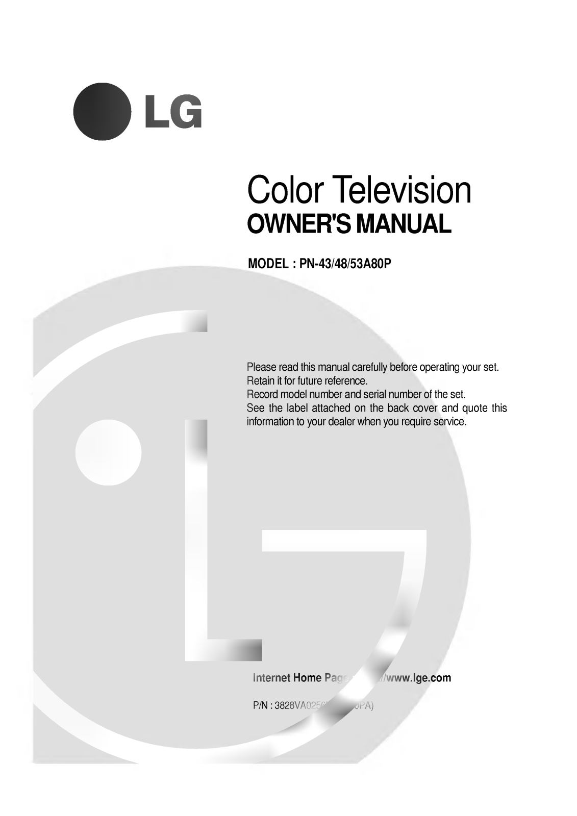 LG PN-53A80P User manual