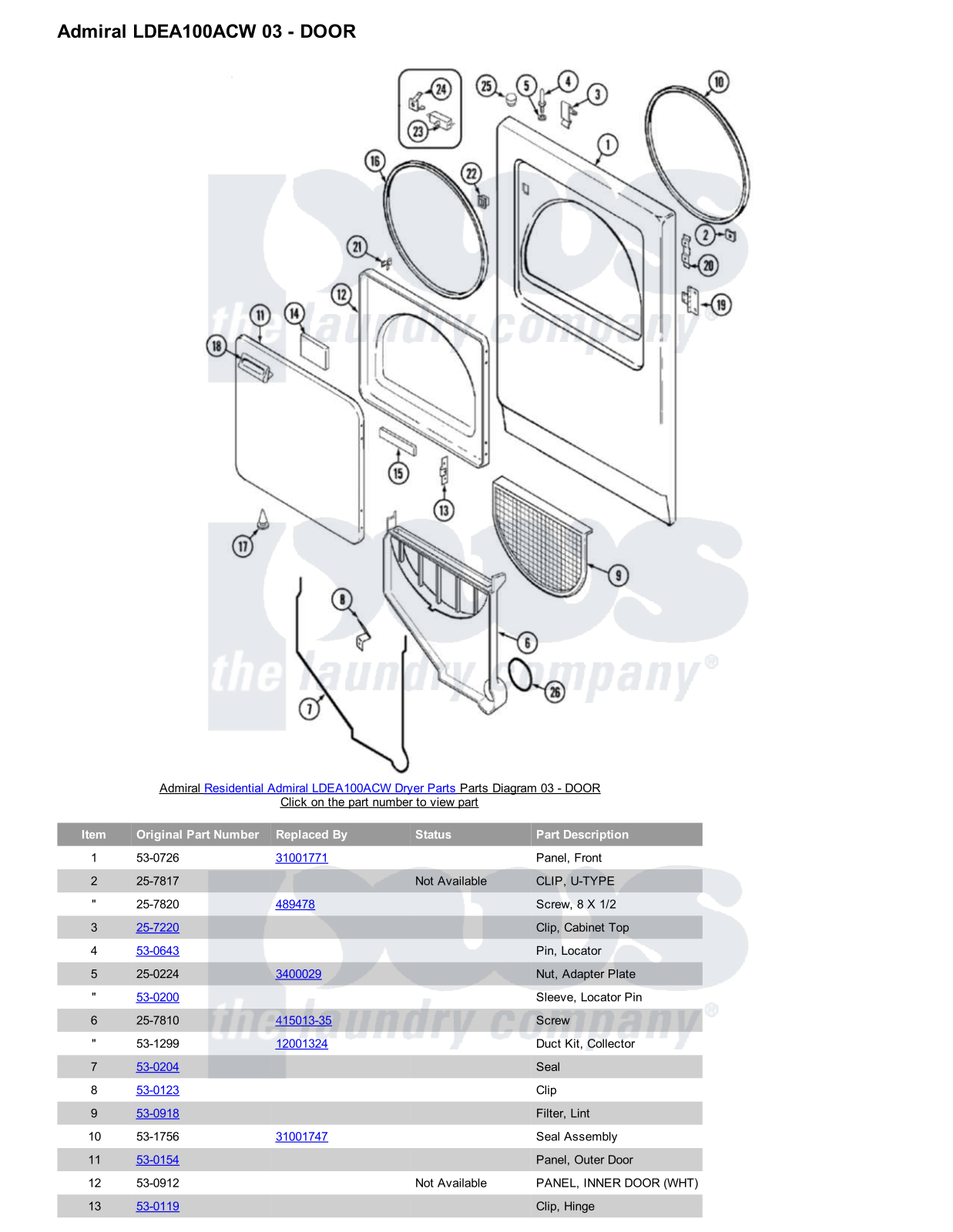 Admiral LDEA100ACW Parts Diagram