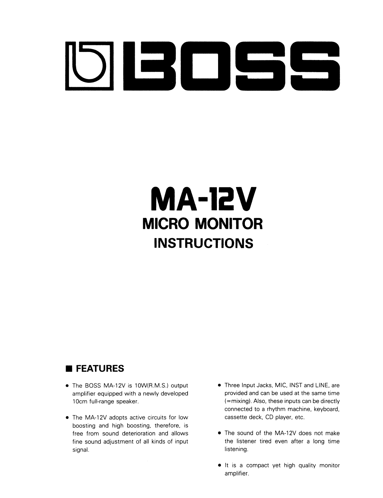 Roland Corporation MA-12V Owner's Manual