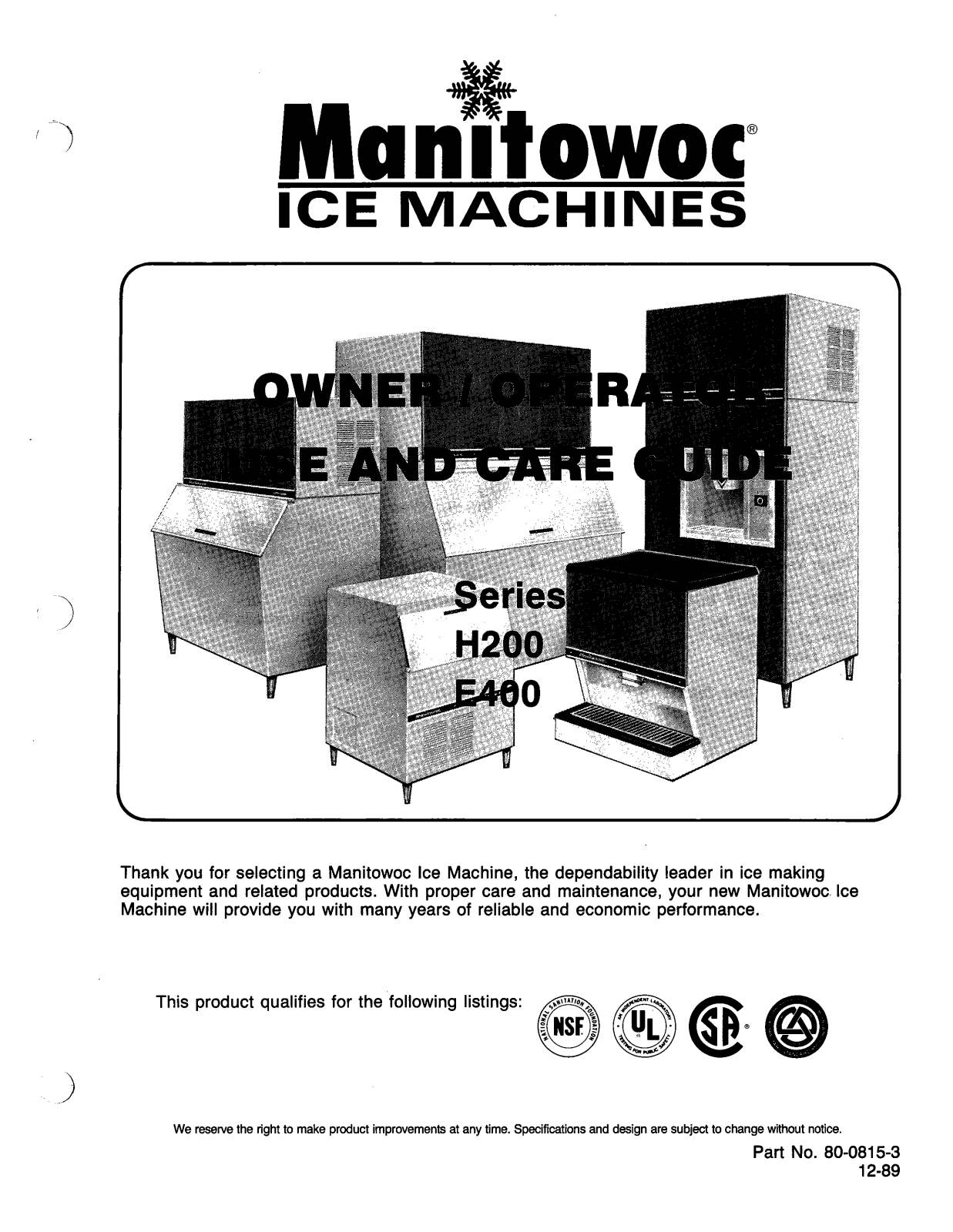 Manitowoc Ice ED-0403W Installation Manual