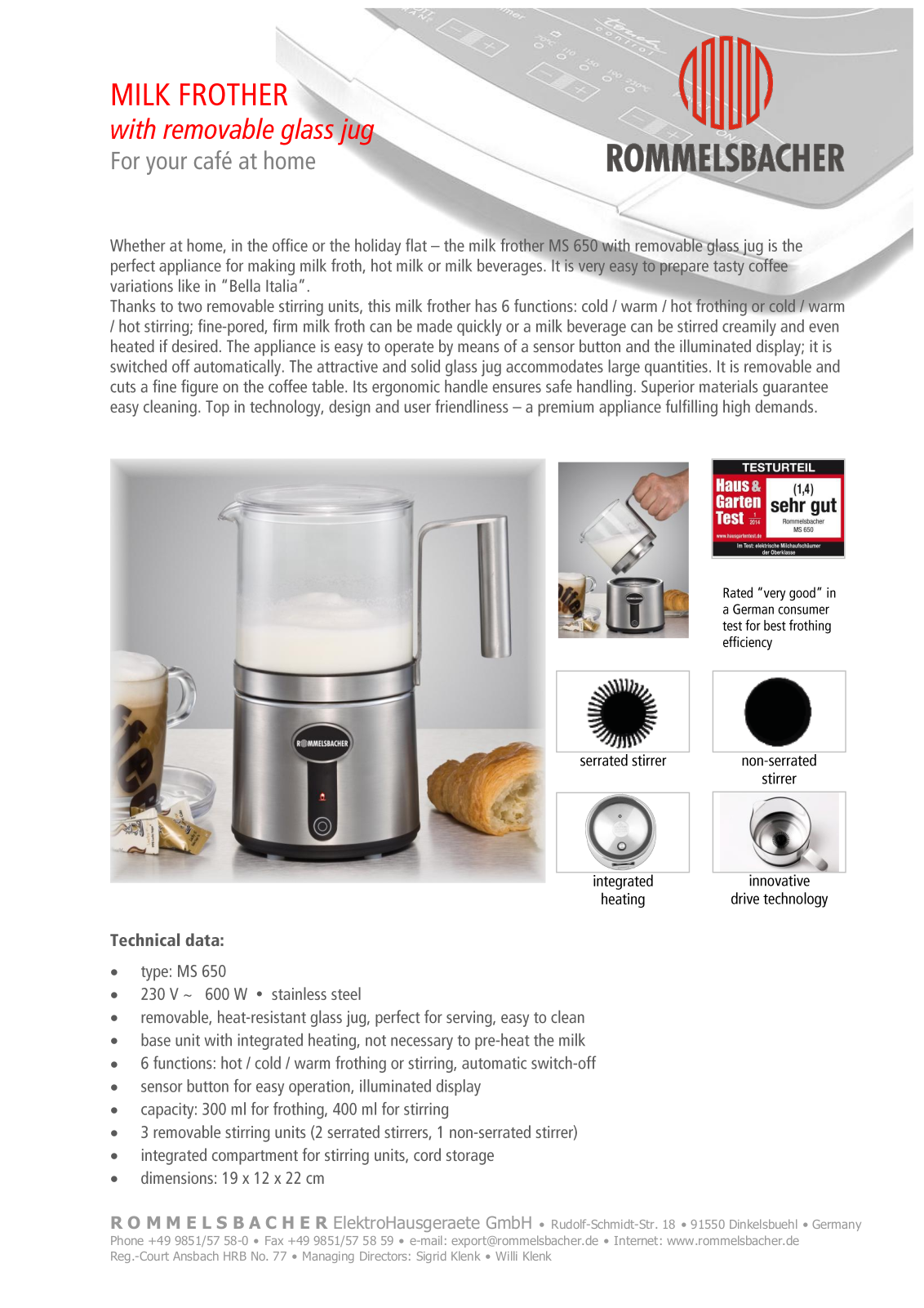 Rommelsbacher MS 650 Datasheet