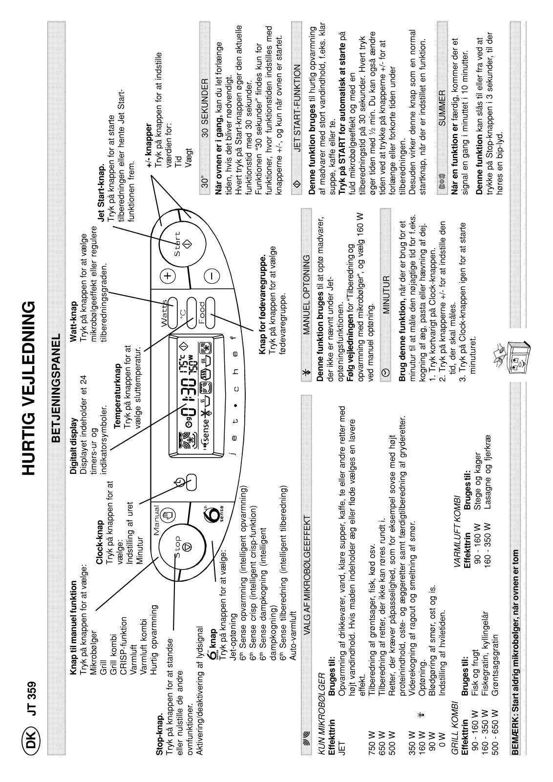 Whirlpool JT 359 black, JT 359 alu Quick reference guide