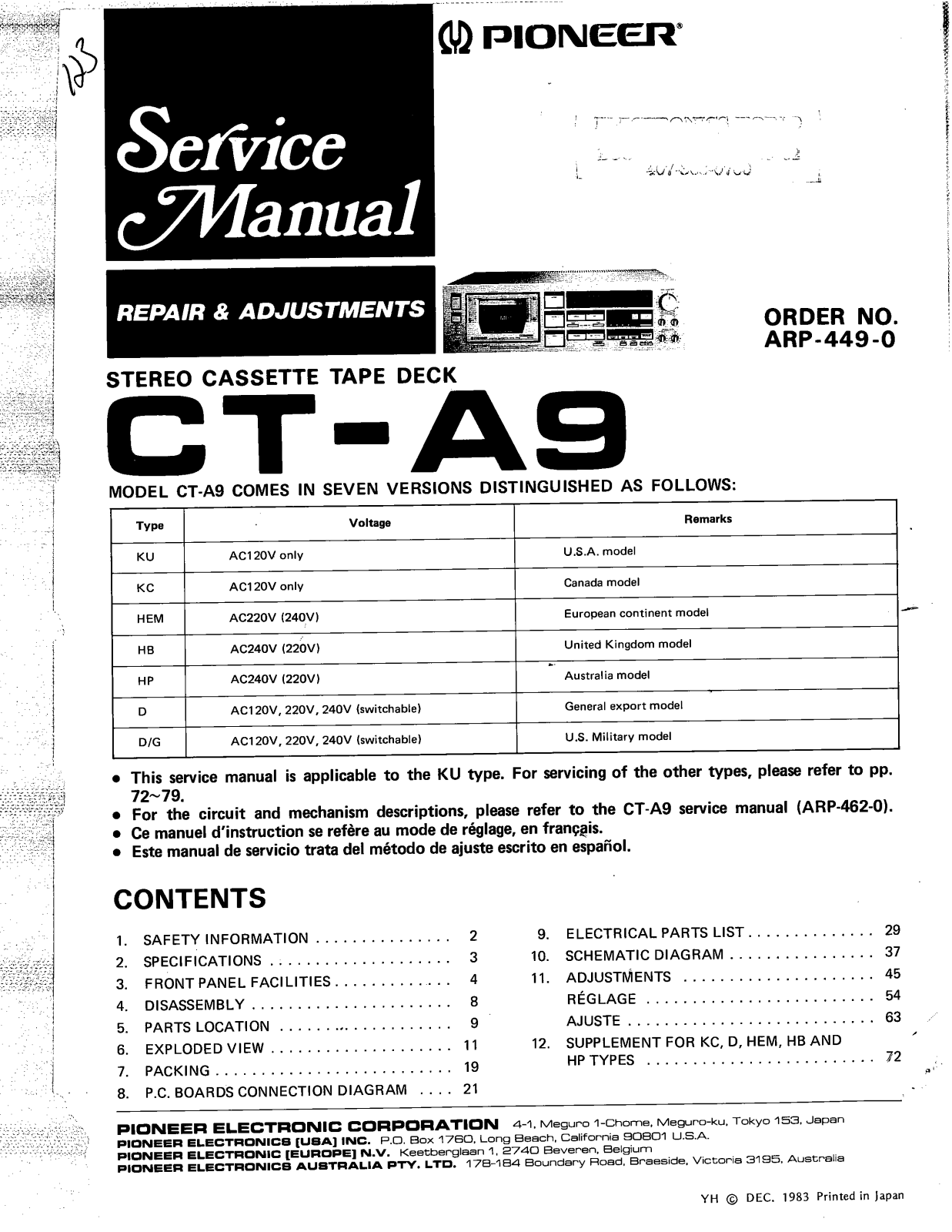 Pioneer CTA-9 Service manual