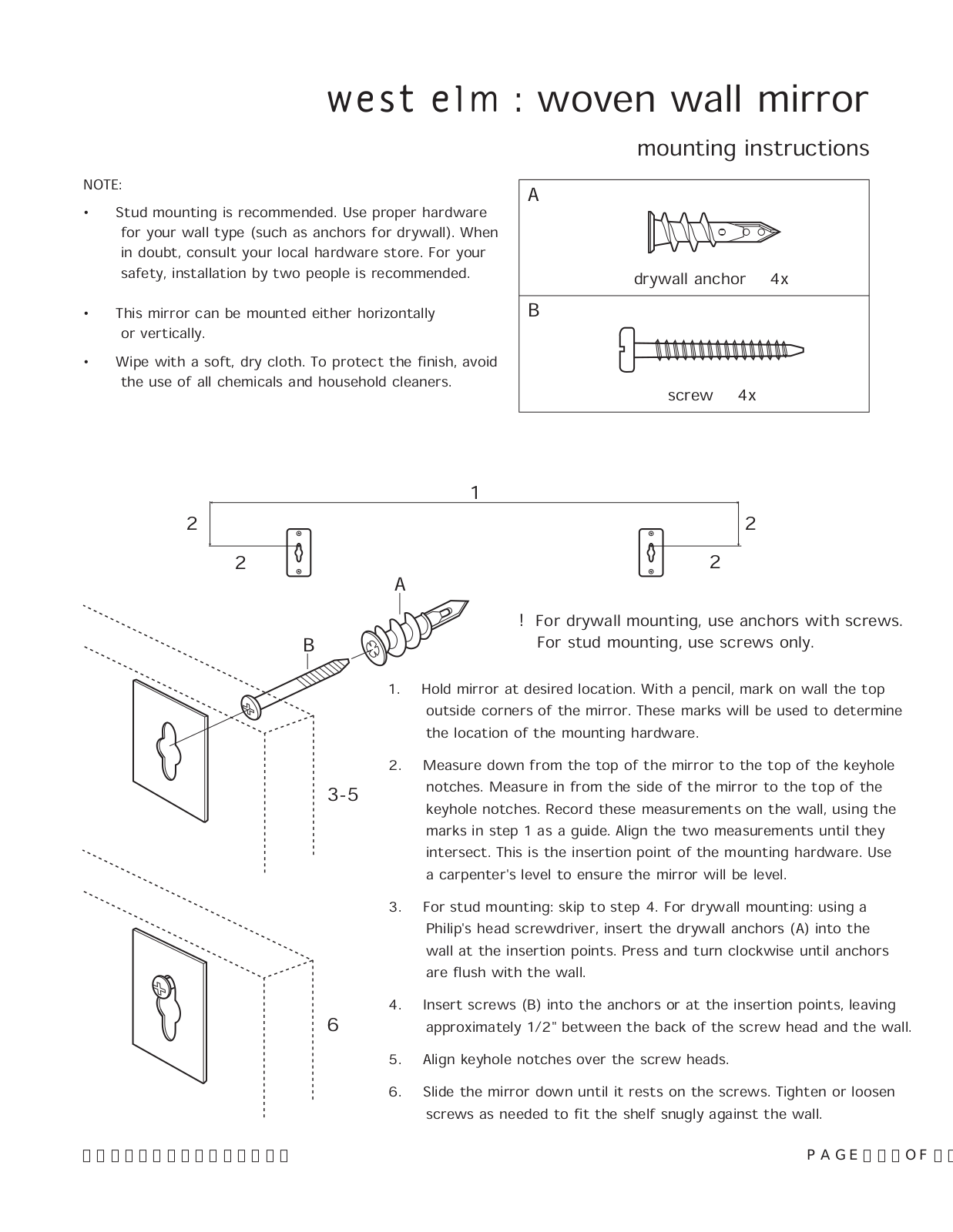 West Elm Woven Wall Mirror Assembly Instruction