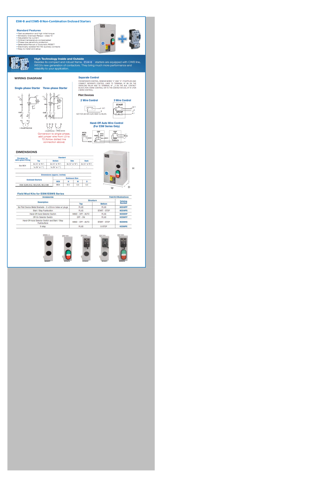 WEG Electric ESW-B, ESWS-B Data Sheet