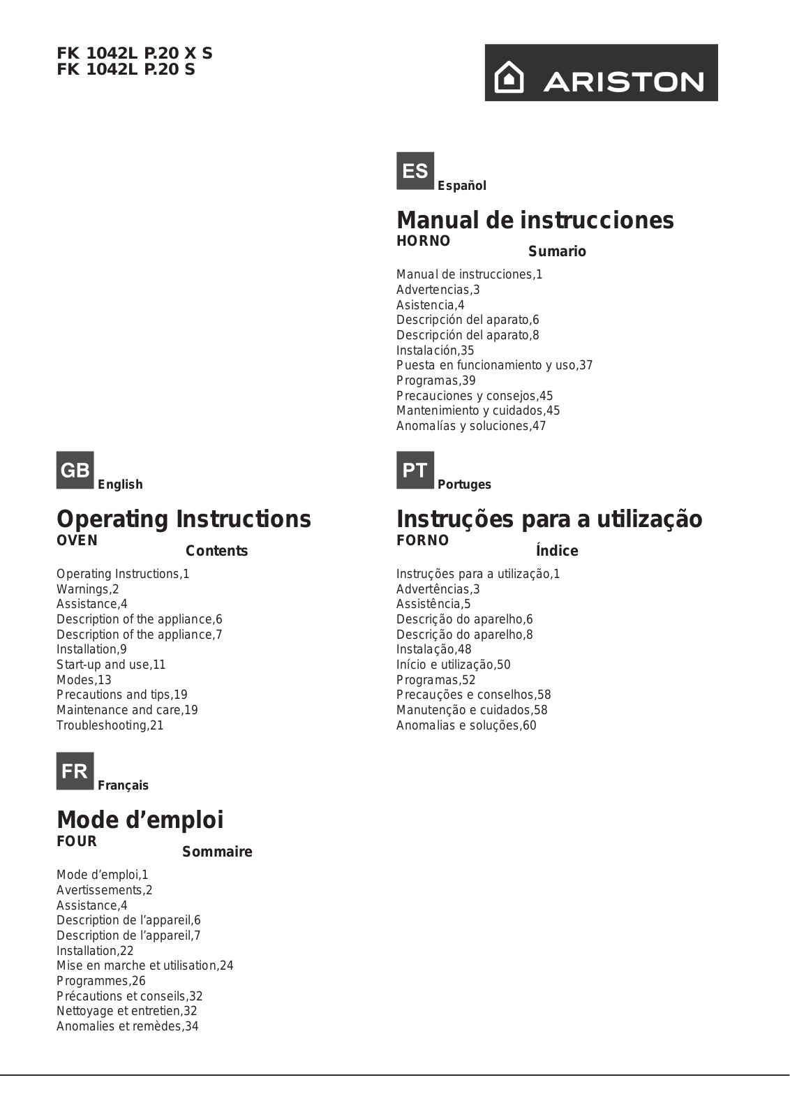 Hotpoint FK 1042L P.20 X S User Manual