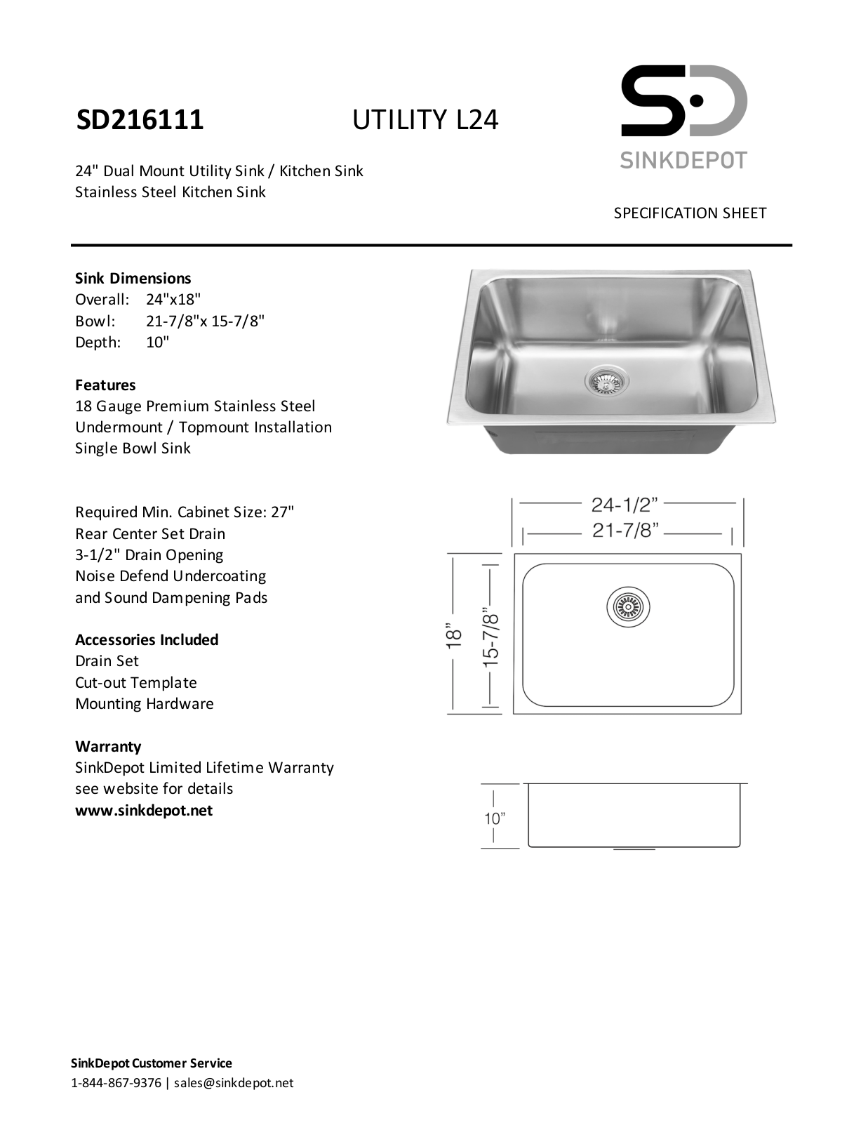 Sink Depot SD216111 Specifications - ManualMachine.com