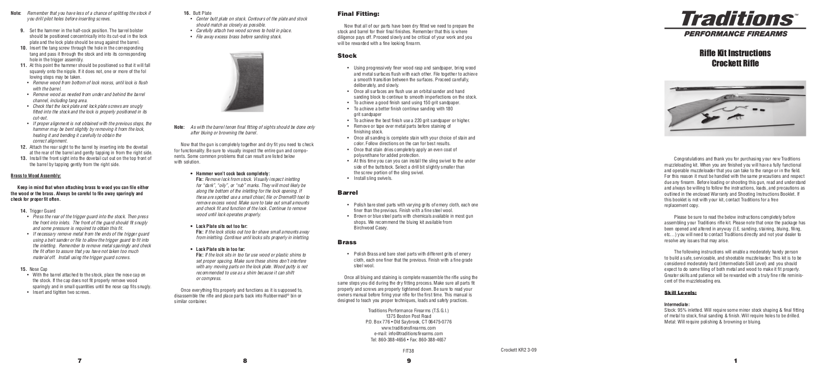 Traditions Crockett Rifle Kit User Manual - ManualMachine.com