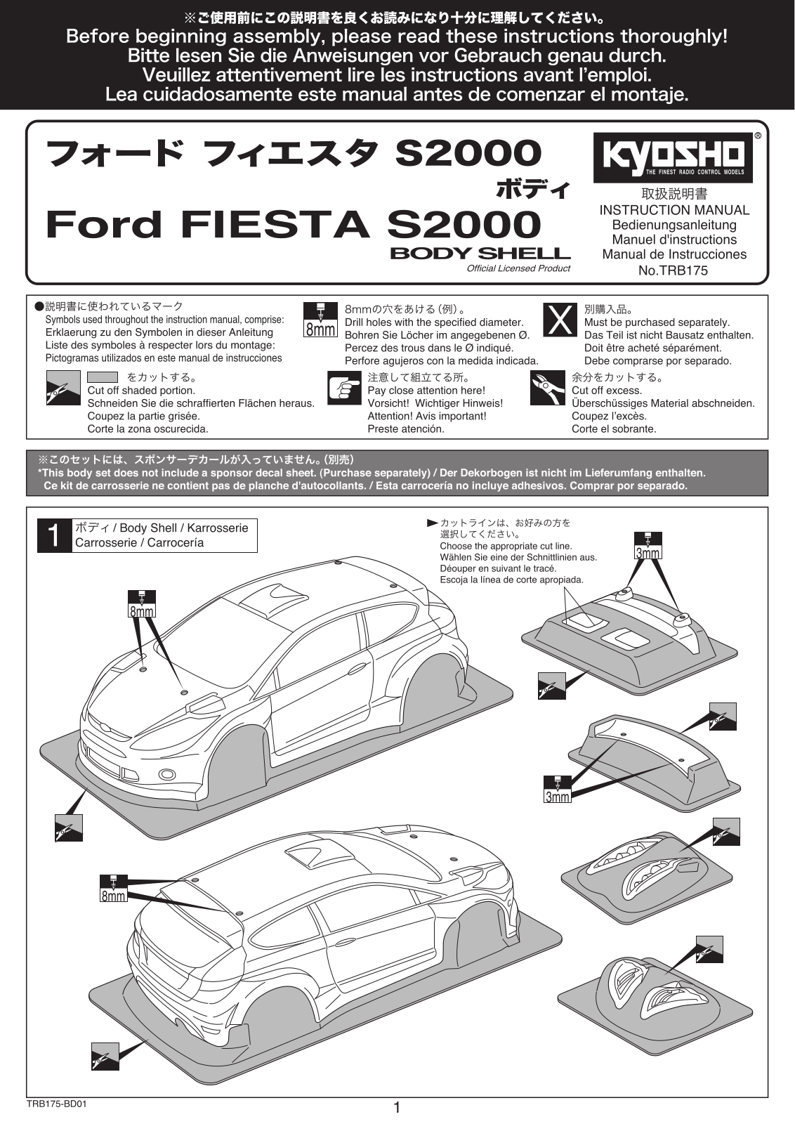 KYOSHO Ford FIESTA S2000 Body Shelll User Manual