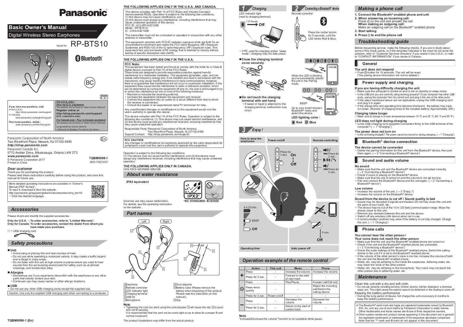 Panasonic rp-bts10 Operation Manual